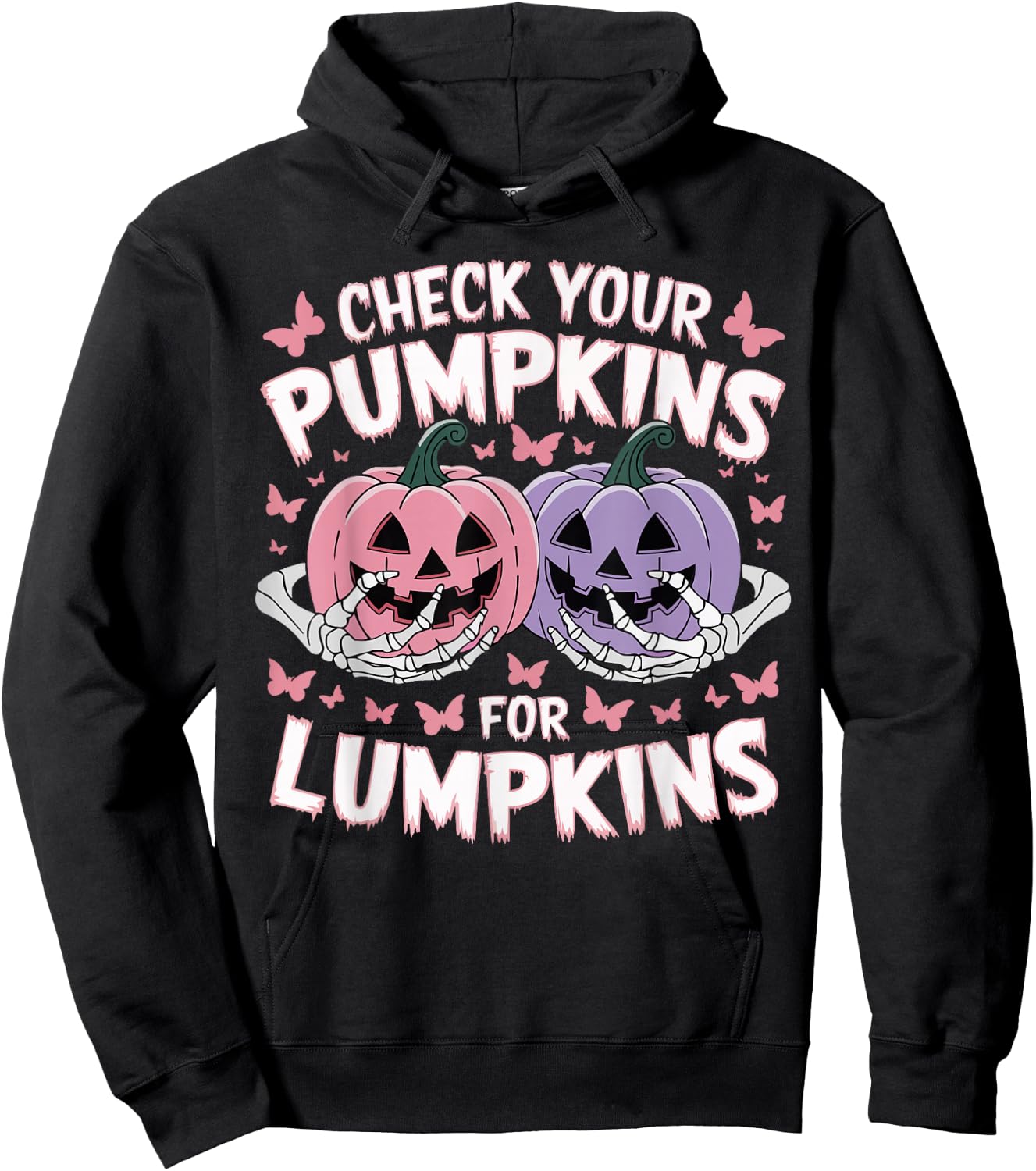 Check Your Pumpkins For Lumpkins Breast Cancer Halloween Hoodie - Hoodie | Black