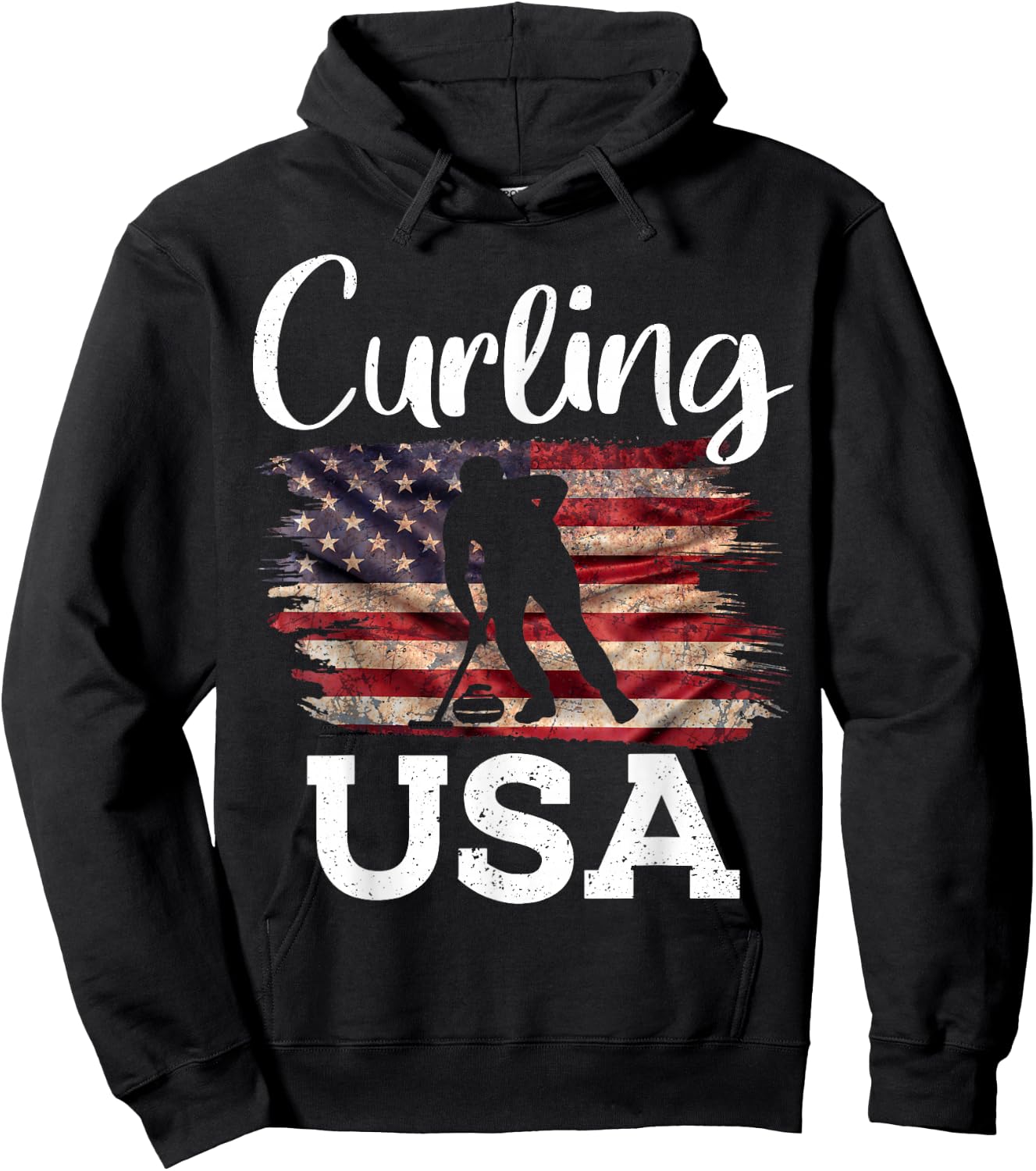 Curling USA Curler Winter Sports American Flag Hoodie - Hoodie | Black