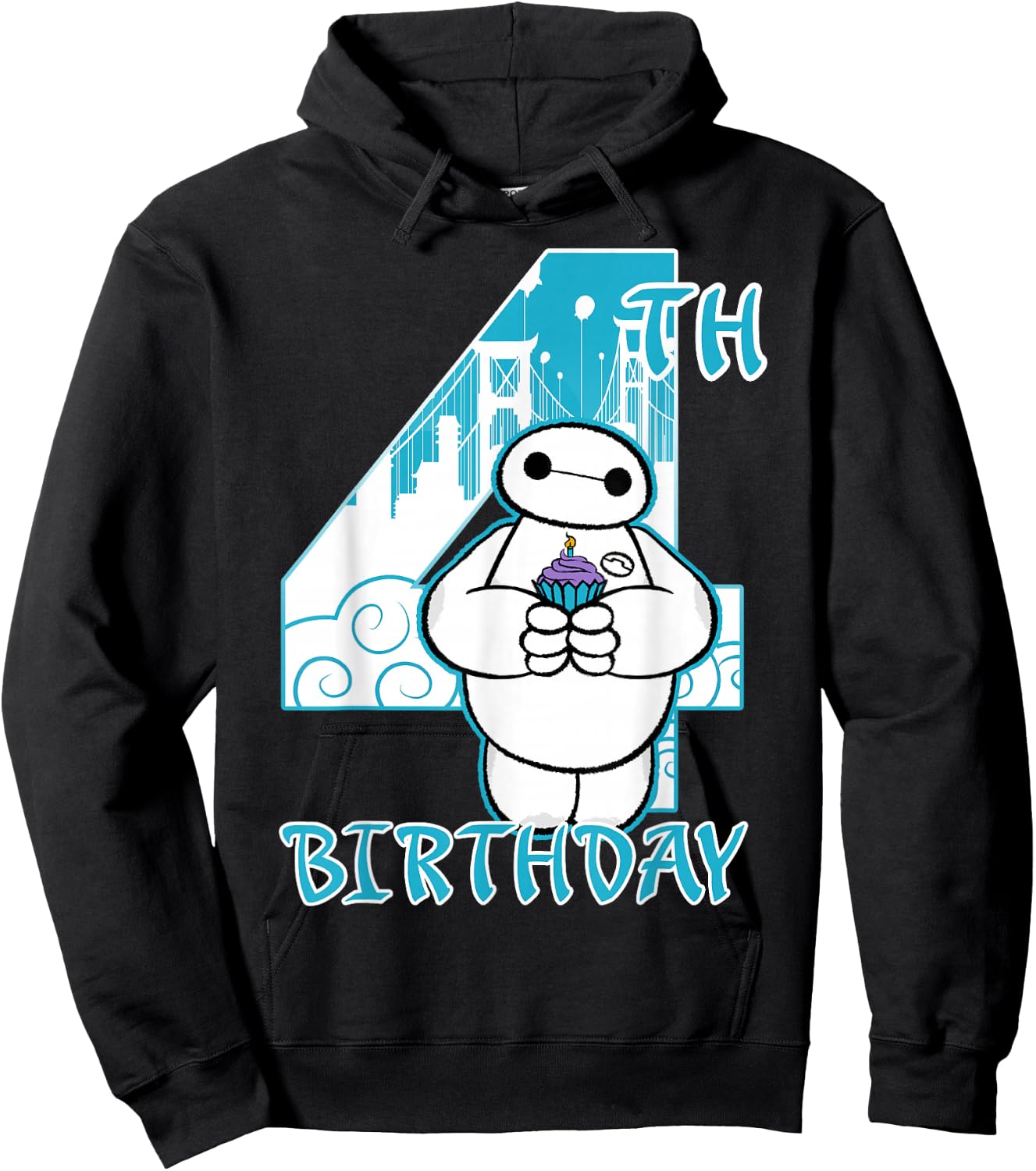 Disney Big Hero 6 Baymax 4th Birthday Cupcake Portrait Hoodie - Hoodie | Black