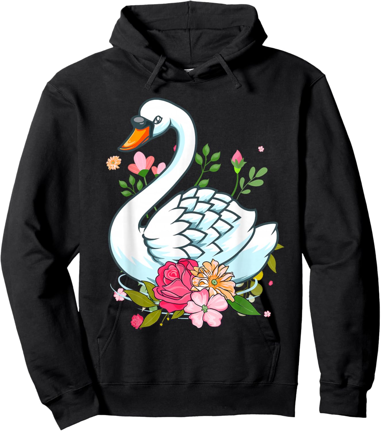 Cute Swan Art Girls Animal Waterfowl Swan Lover Hoodie - Hoodie | Black