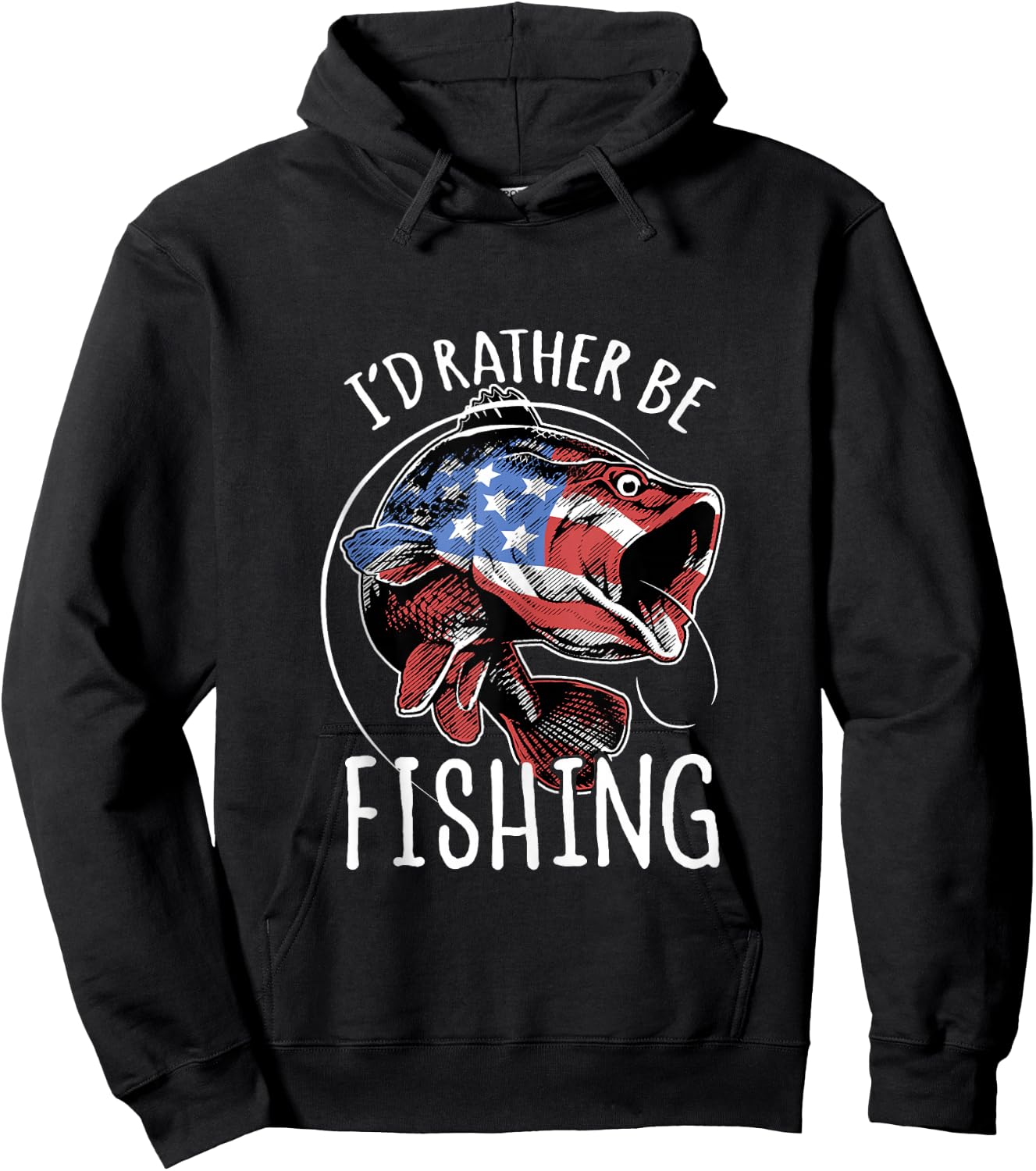 Fishing America USA 4th of July | I'd Rather Be Fishing Hoodie - Hoodie | Black