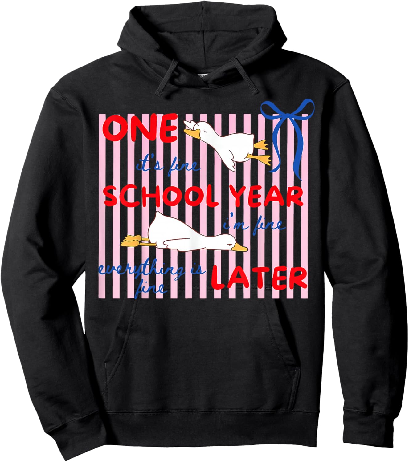 Striped One School Year Later Funny Goose End of School Year Hoodie - Hoodie | Black