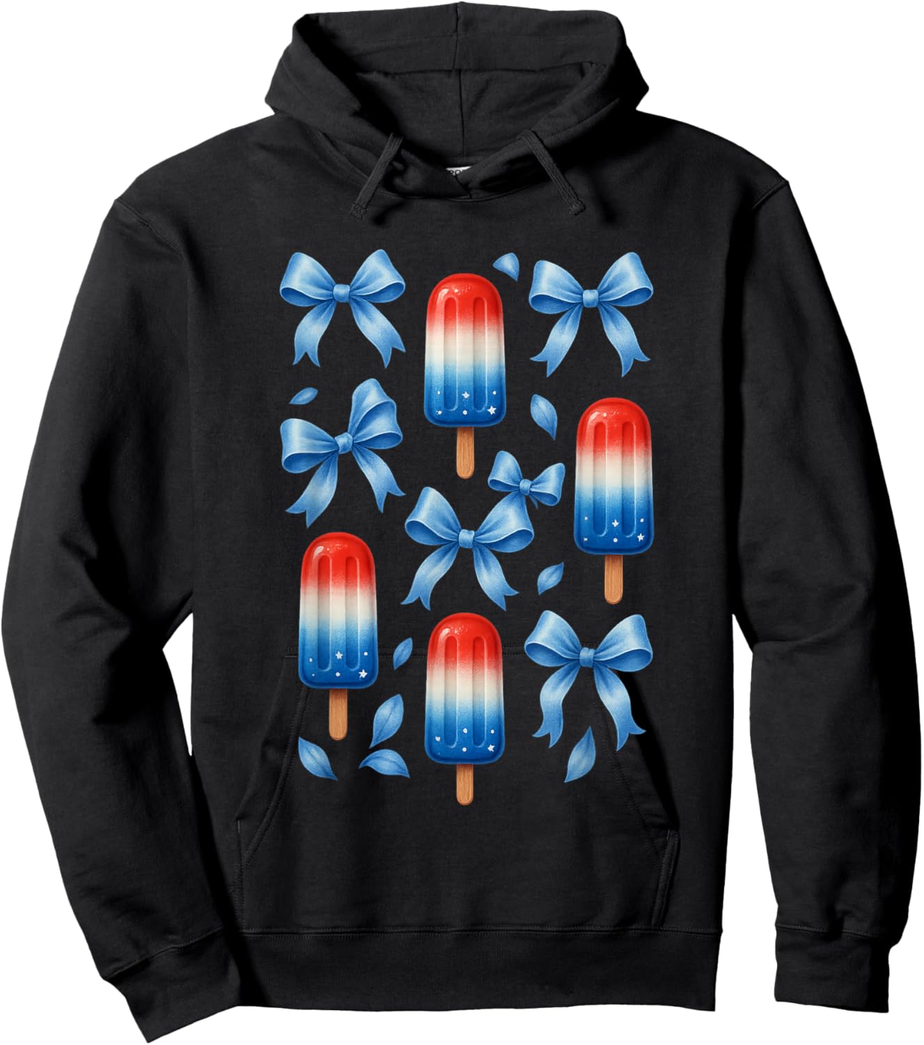 Coquette Bow Preppy 4th of July Popsicle Bow Girl Women Hoodie - Hoodie | Black
