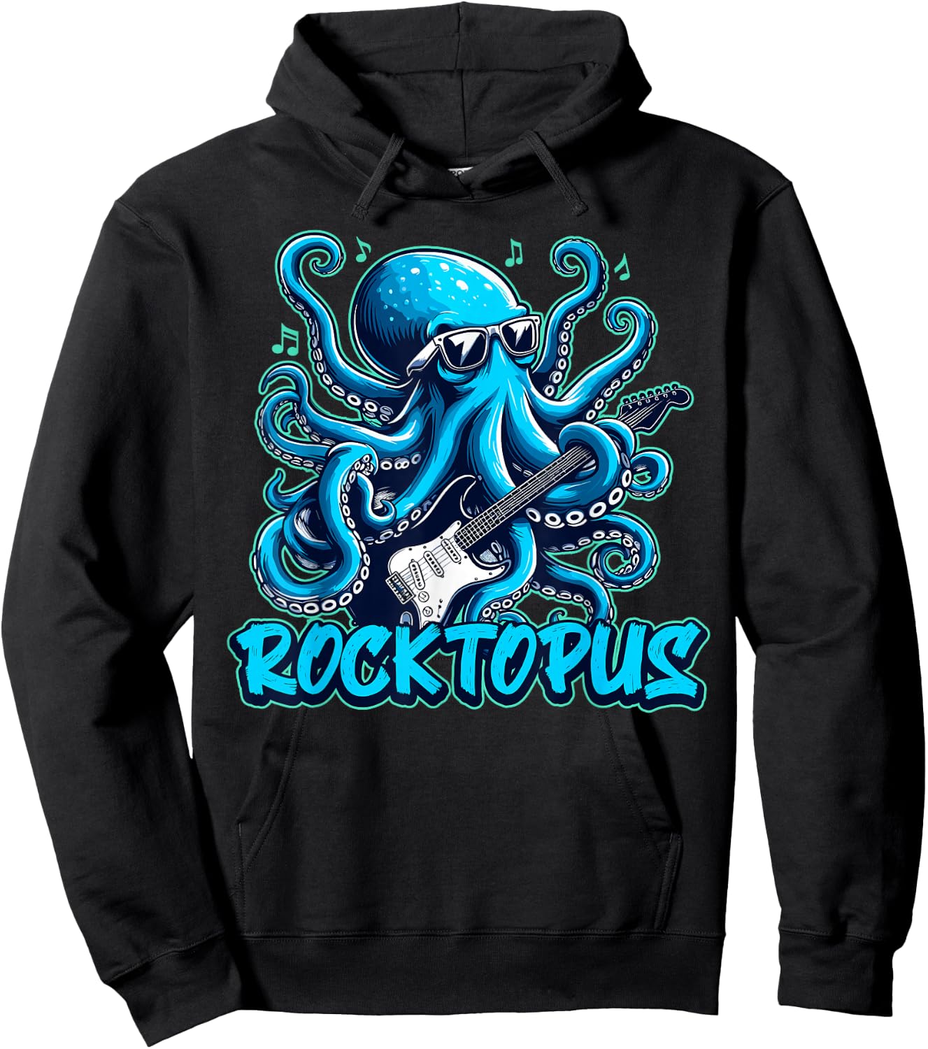 Rocktopus Cool Octopus with Guitar Music Lover Hoodie - Hoodie | Black