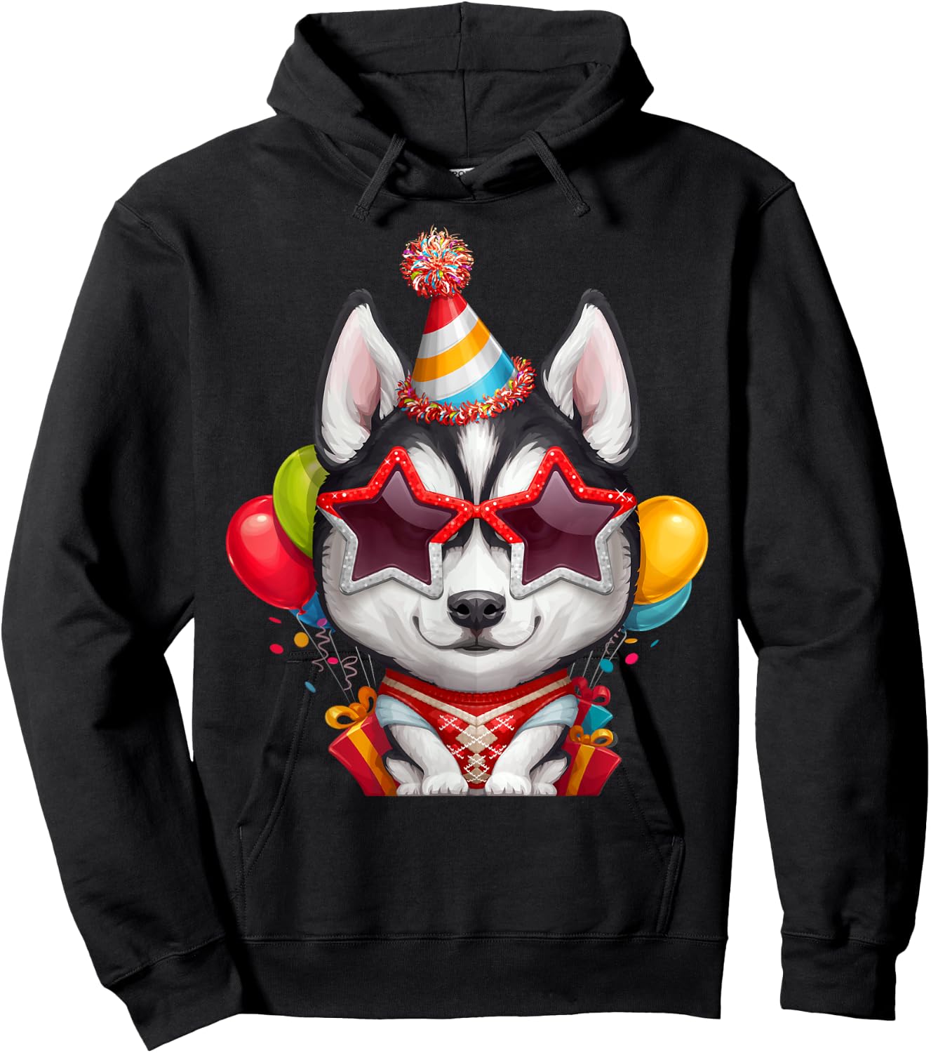 Siberian Husky in Glasses Birthday Hoodie - Hoodie | Black