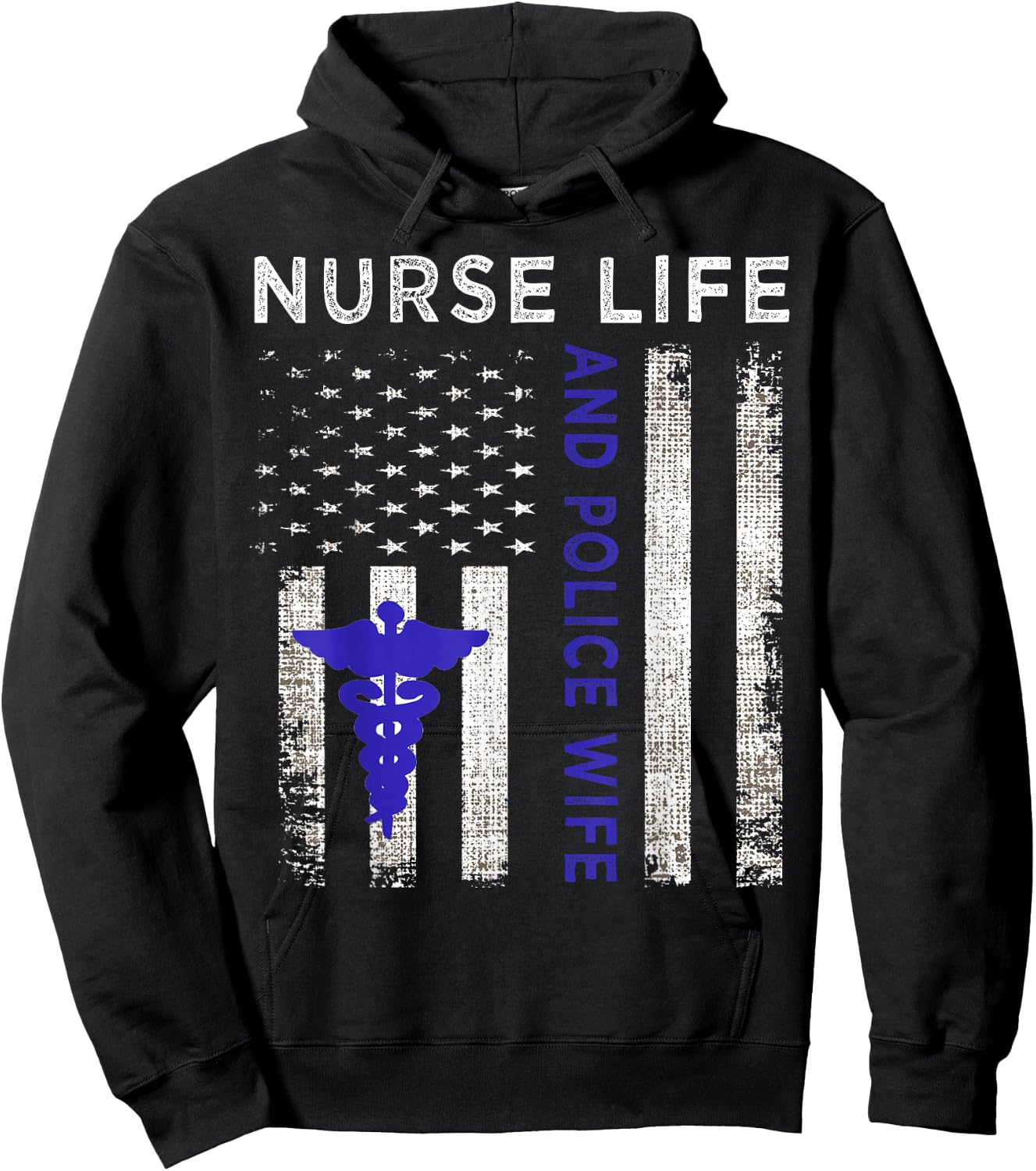 Nurse Life And Police Wife Vintage flag American Gift Hoodie - Hoodie | Black