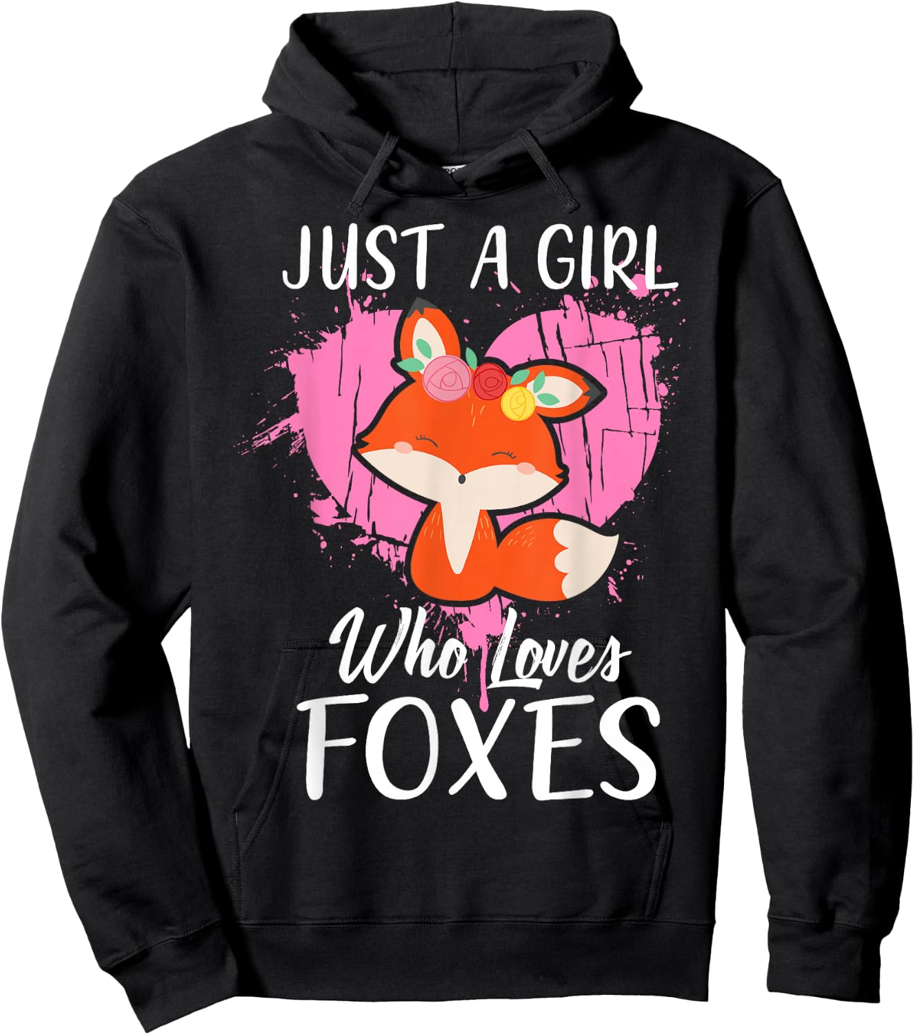 Just a Girl Who Loves Foxes T Shirt Pink Cute Heart and Fox Hoodie - Hoodie | Black