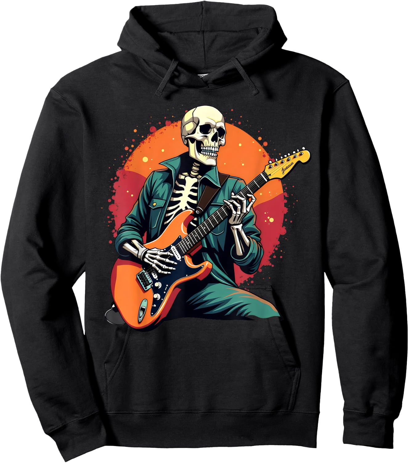 Skeleton Playing Bass Guitar Electric Acoustic Halloween Hoodie - Hoodie | Black