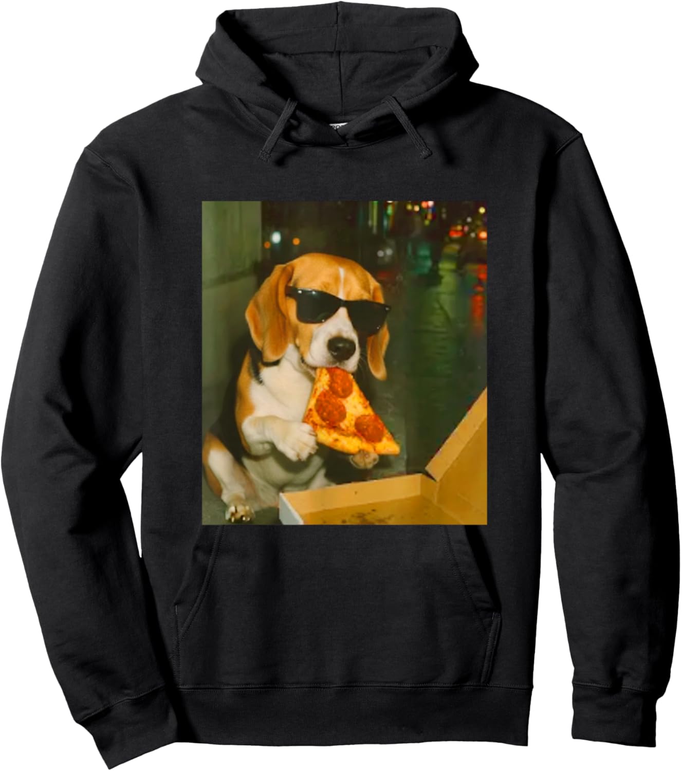 Funny Beagle Dog Eating Pizza Meme Retro Hoodie - Hoodie | Black