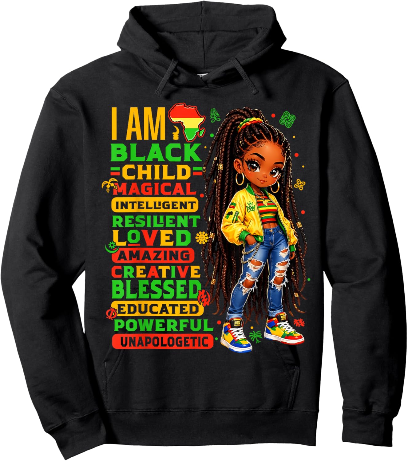 I Am Black Child African American History Month Girls Kids Hoodie - Hoodie | Black