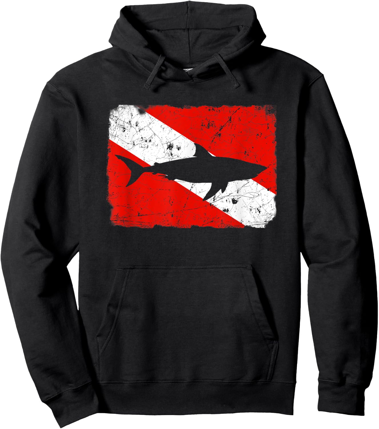 Shark Dive Flag / Vintage Distressed Divers Hoodie - Hoodie | Black