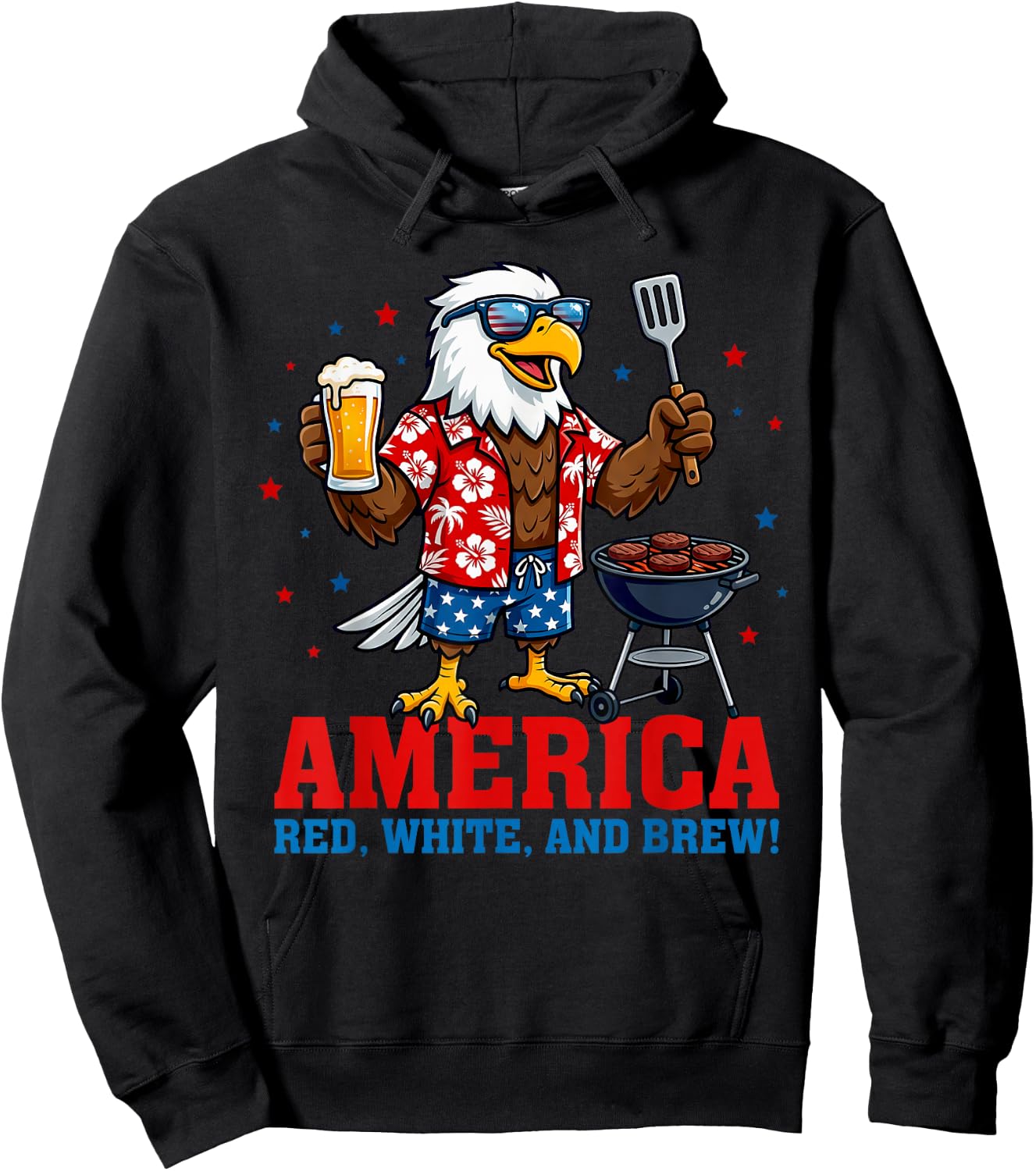 America Red White and Brew Eagle BBQ Beer 4th of July Grill Hoodie - Hoodie | Black