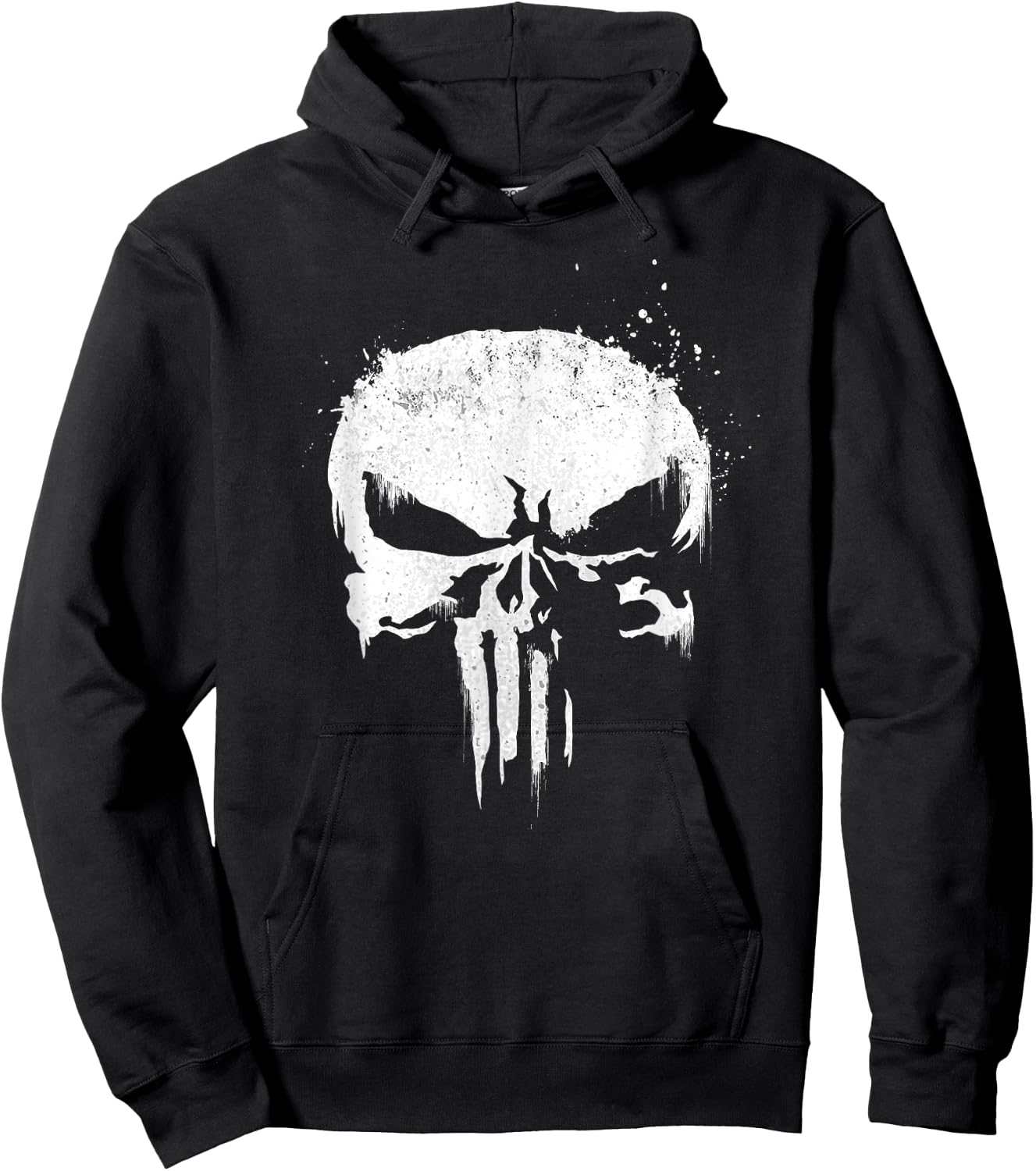 Marvel The Punisher White Ink Splatter Skull Logo Hoodie - Hoodie | Black