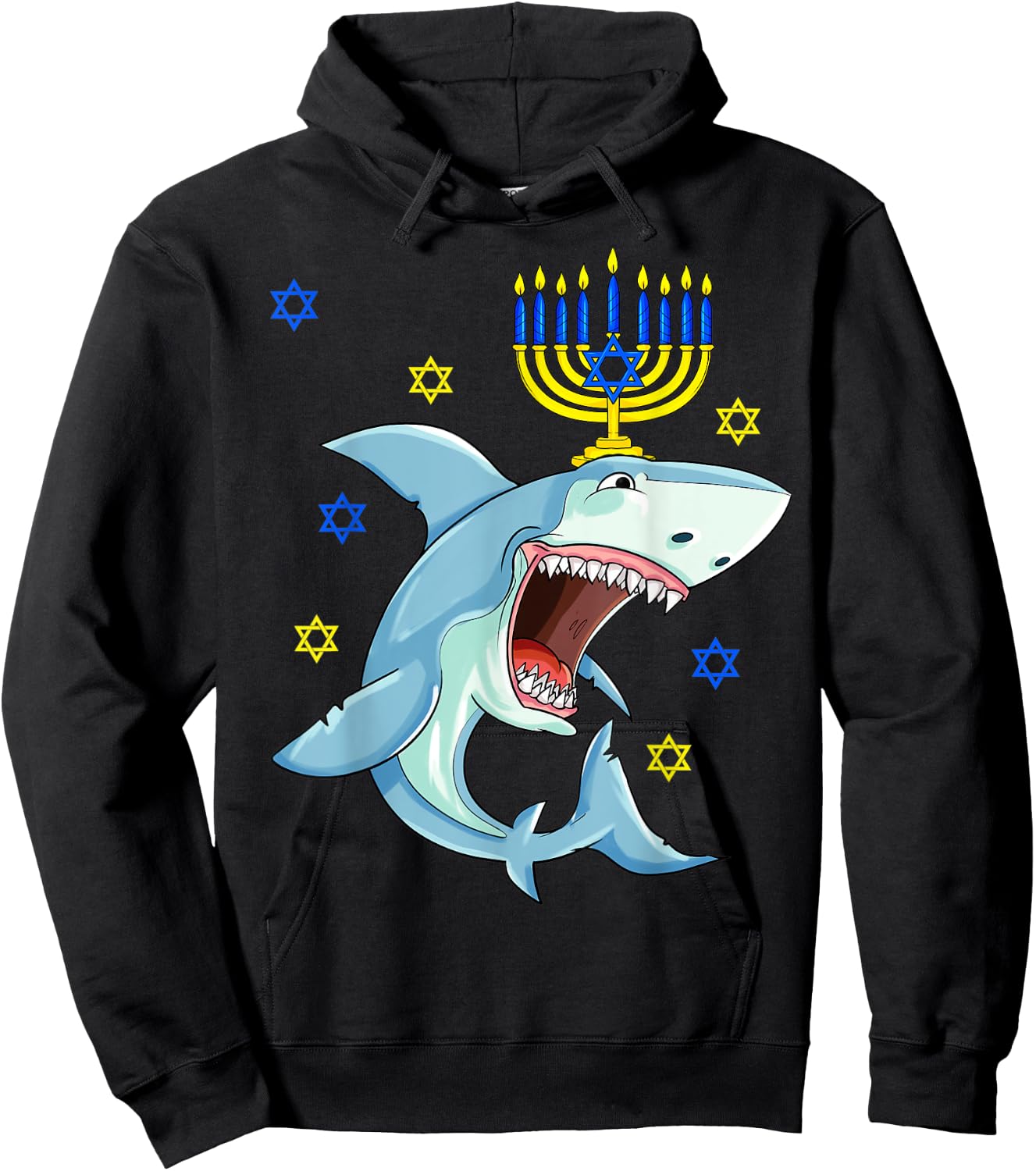 Hanukkah Menorah Shark Funny Chanukah Jewish Gift Hoodie - Hoodie | Black