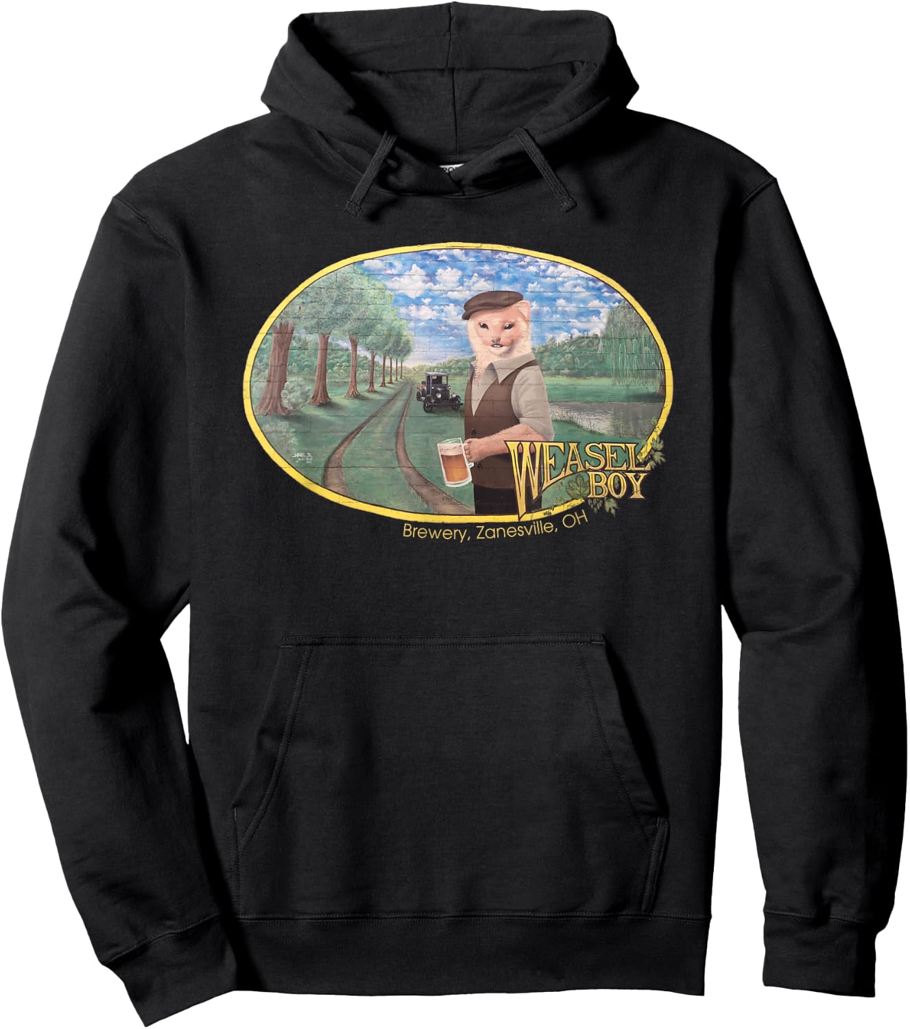 Weasel Boy Brewing Company Mural Art Relaxed Fit Hoodie - Hoodie | Black