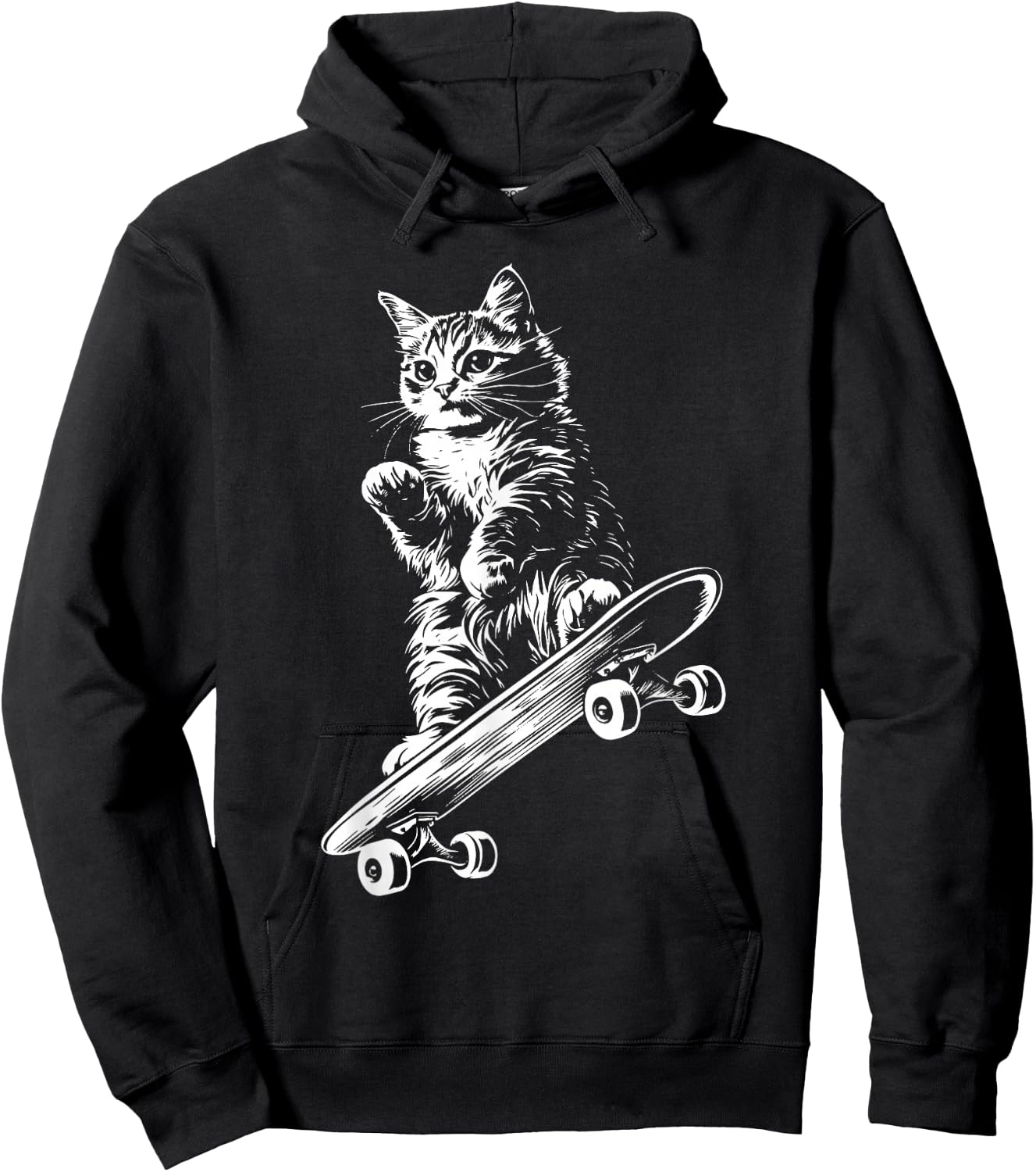 Funny Cat Skateboard Skater Graphic Hoodie - Hoodie | Black
