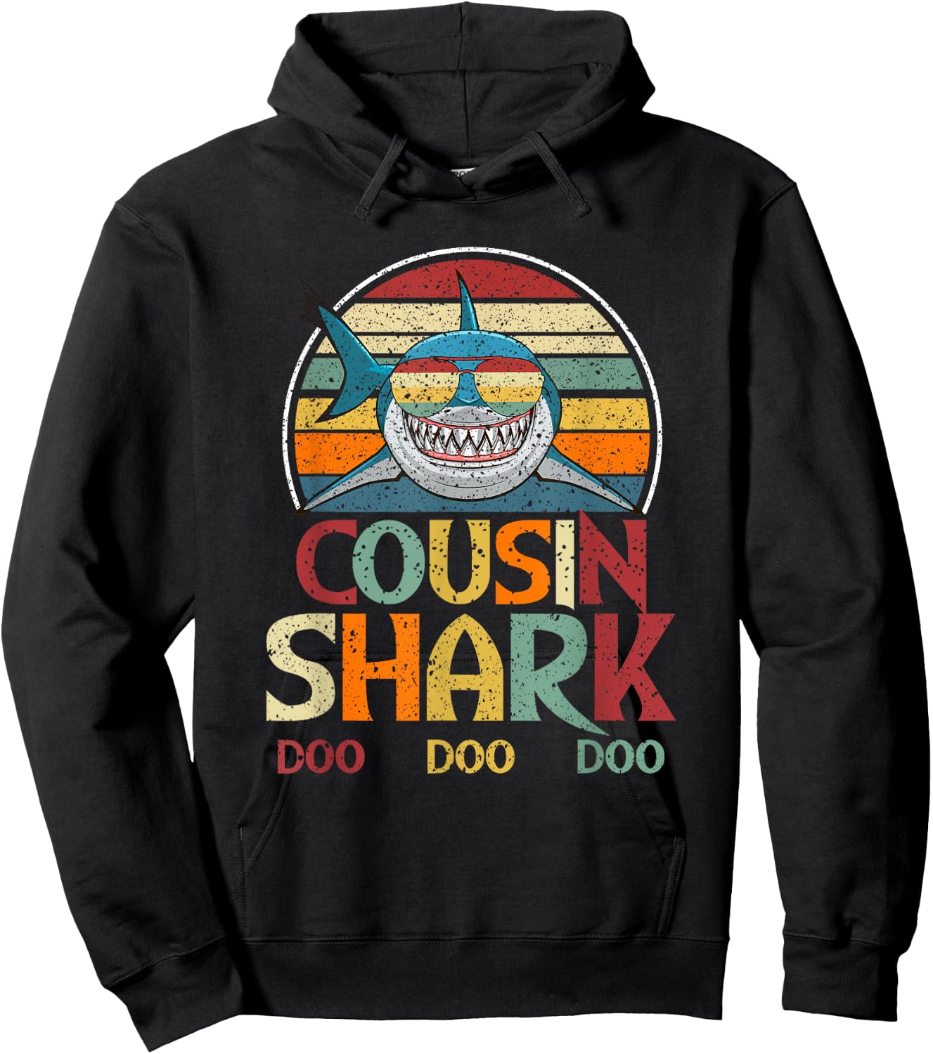 Retro Vintage Cousin Shark Gift Hoodie - Hoodie | Black