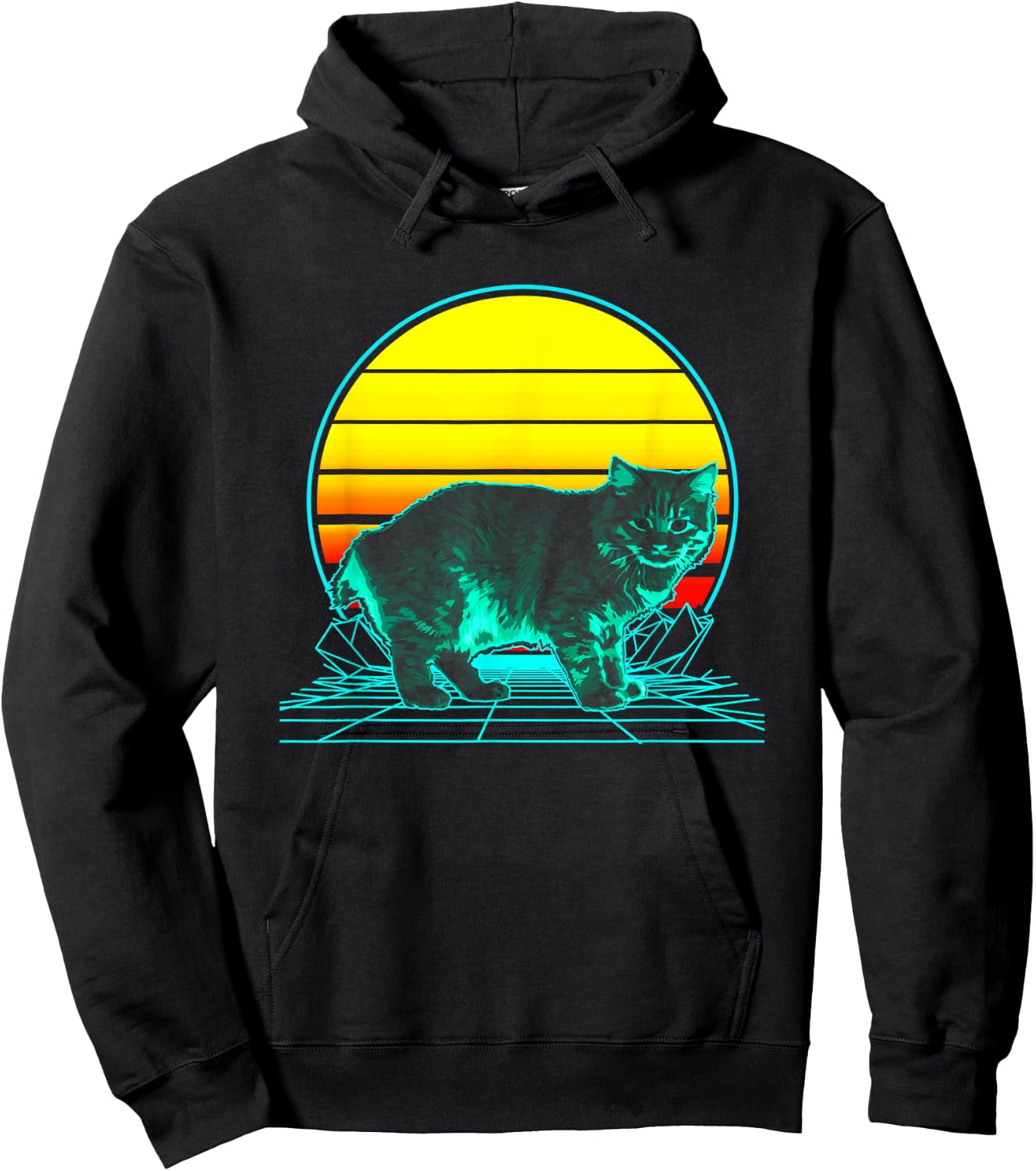 Retro Manx Cat Vaporwave Hoodie - Hoodie | Black