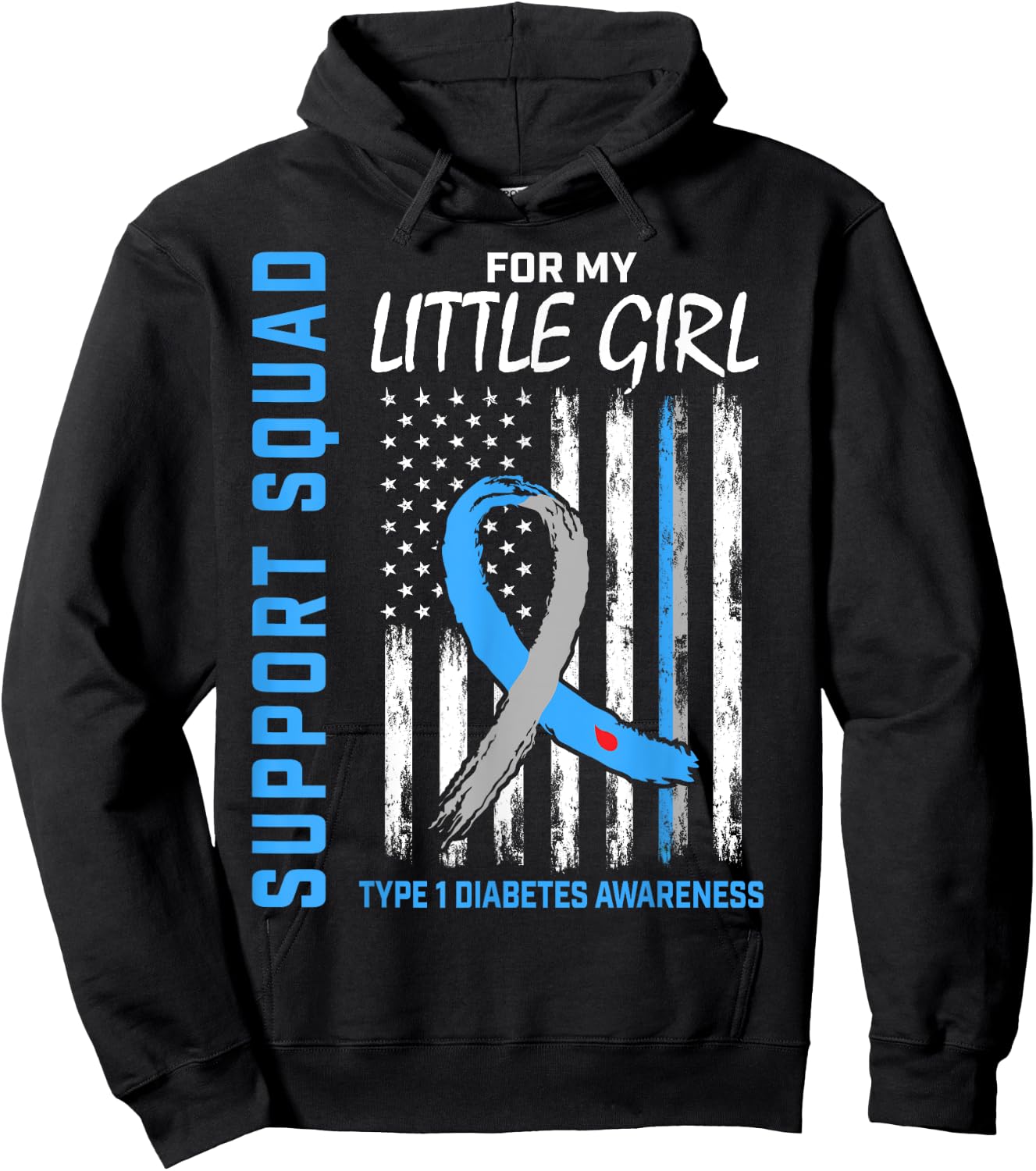 Little Girl Type 1 Diabetes Shirt USA Flag Support Squad T1D Hoodie - Hoodie | Black