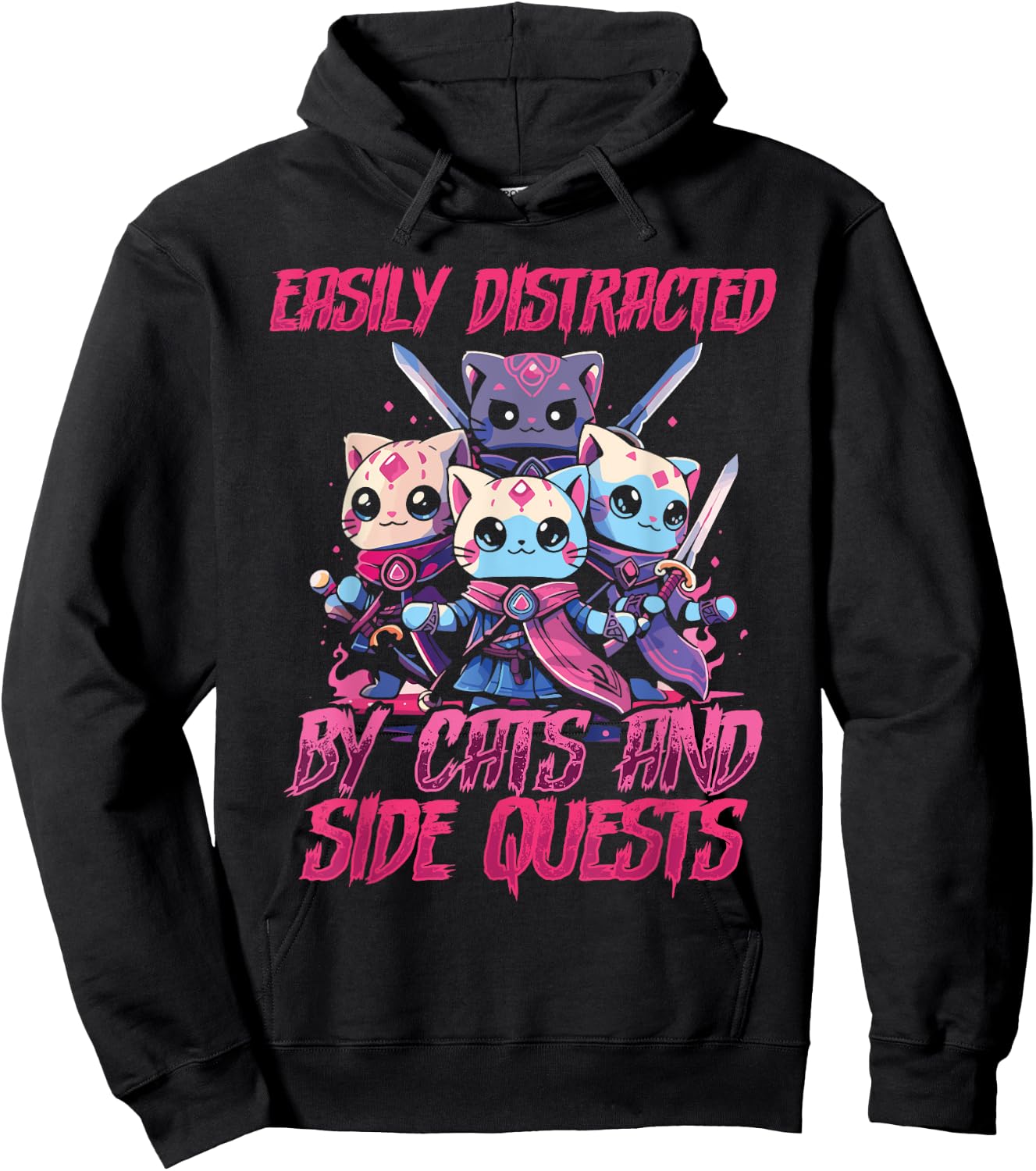 RPG Gamer Cats Side Quest Distracted Nerdy Tabletop Fun Men Hoodie - Hoodie | Black