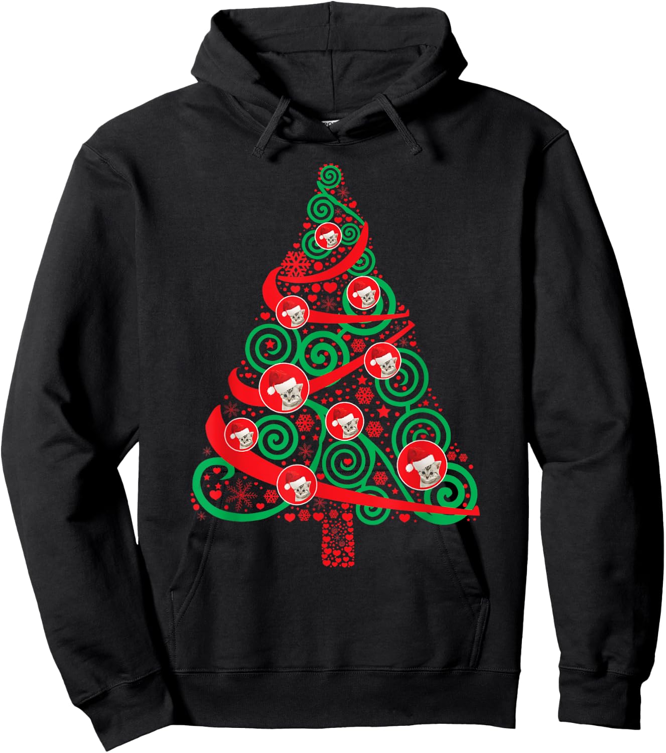 Cat Lover Christmas Tree Cat Lover Xmas Gift Shirt Hoodie - Hoodie | Black