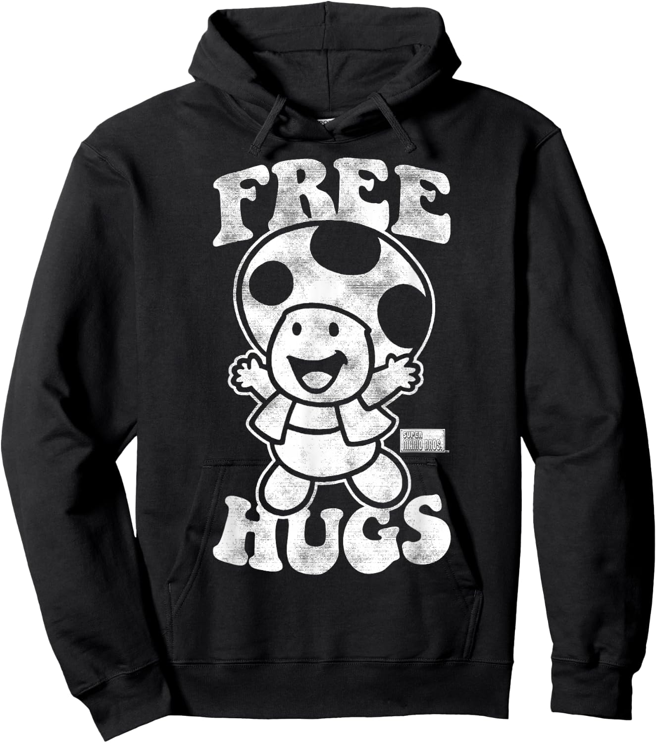 Nintendo Super Mario Toad Free Hugs Vintage Graphic Hoodie - Hoodie | Black