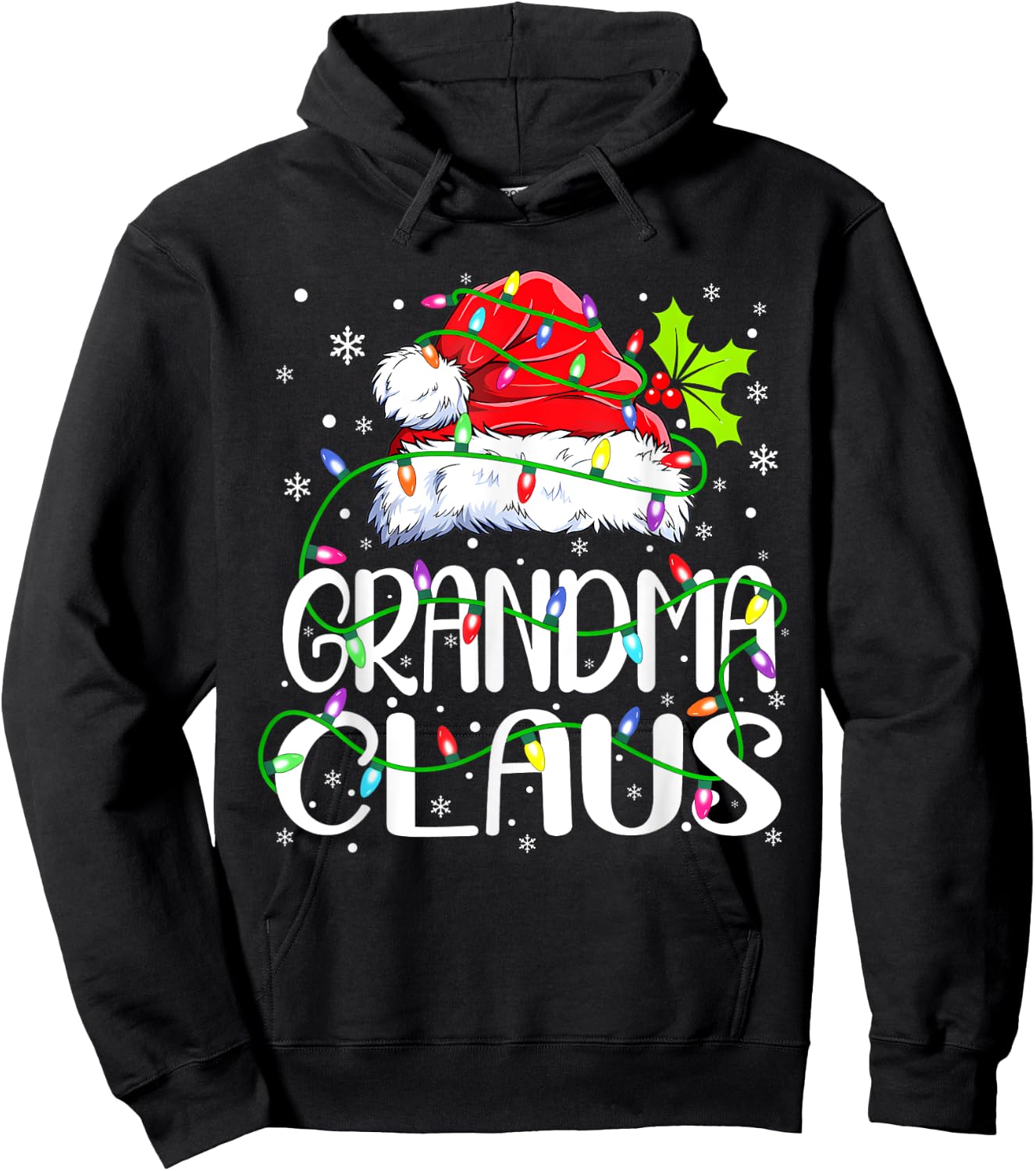 Grandma Claus Shirt Christmas Lights Pajama Family Matching Hoodie - Hoodie | Black