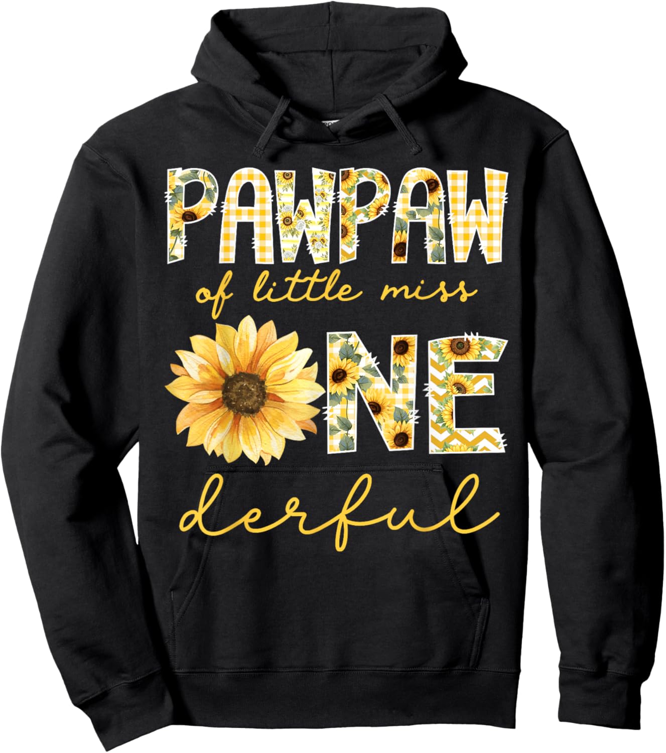 Pawpaw of Little Miss Onederful 1st Birthday Girl Sunflower Hoodie - Hoodie | Black
