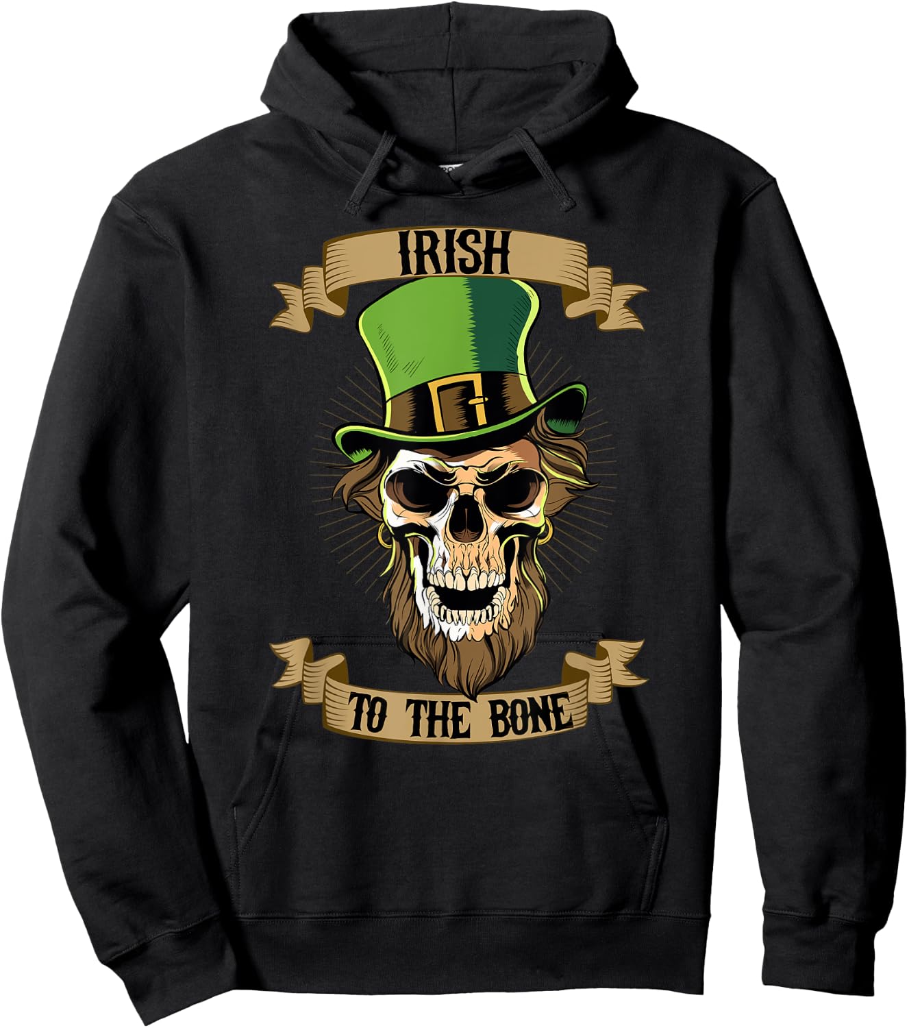 St Patricks Day Leprechaun Skull Irish to the Bone Hoodie - Hoodie | Black