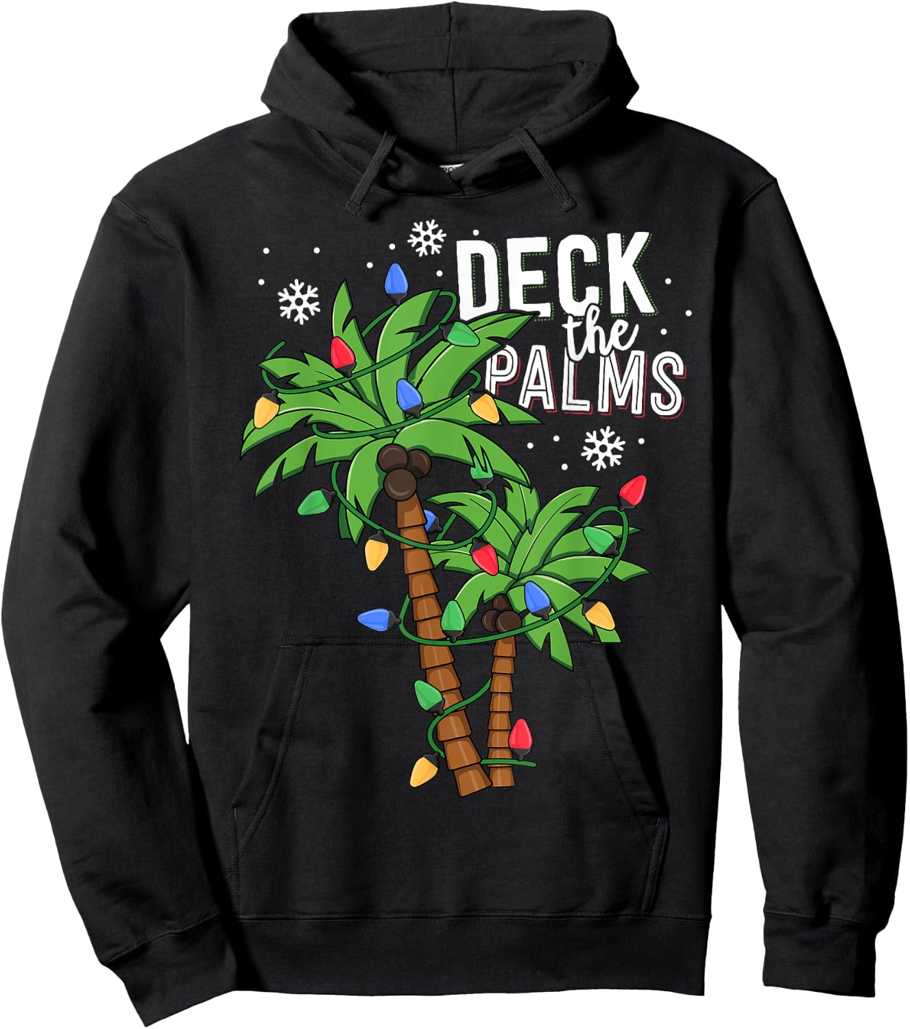 Deck The Palms Tropical Hawaii Christmas Palm Tree Lights Hoodie - Hoodie | Black