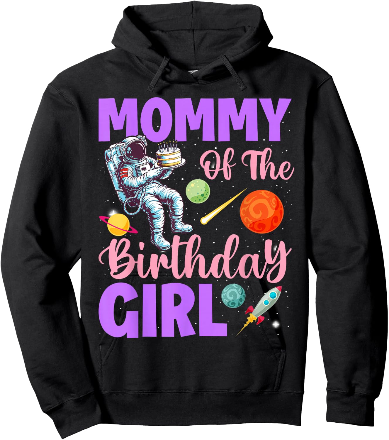 Two The Moon Mommy Of the Birthday Girl Astronaut Family Hoodie - Hoodie | Black