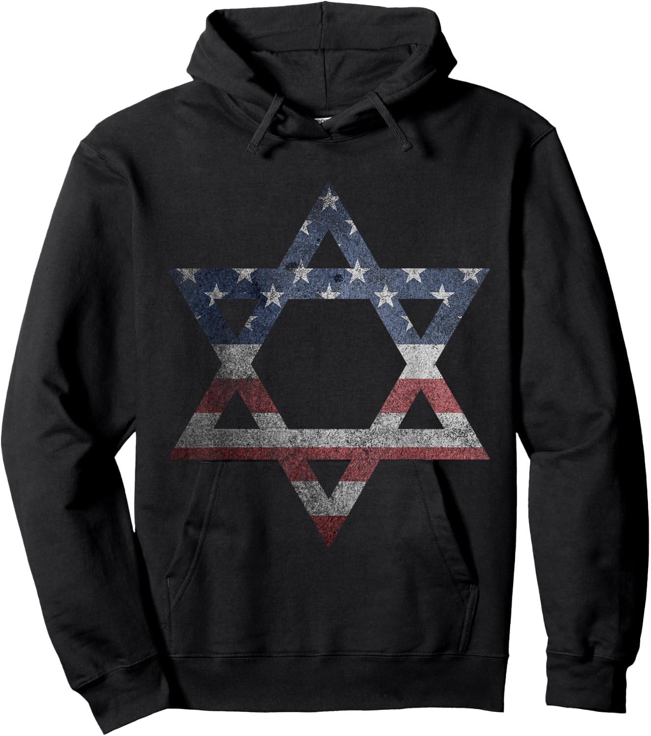 Distressed Star of David Jews Jewish Gifts USA American Flag Hoodie - Hoodie | Black