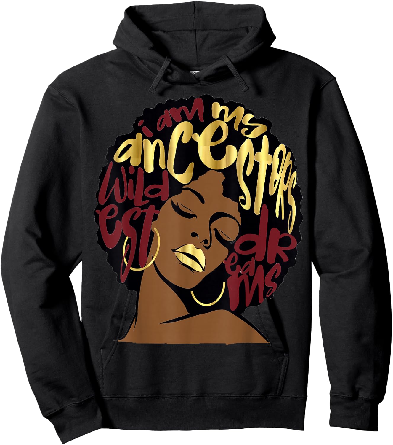 My Ancestors Dreams Maroon Red Burgundy Ruby Afro Woman Hoodie - Hoodie | Black