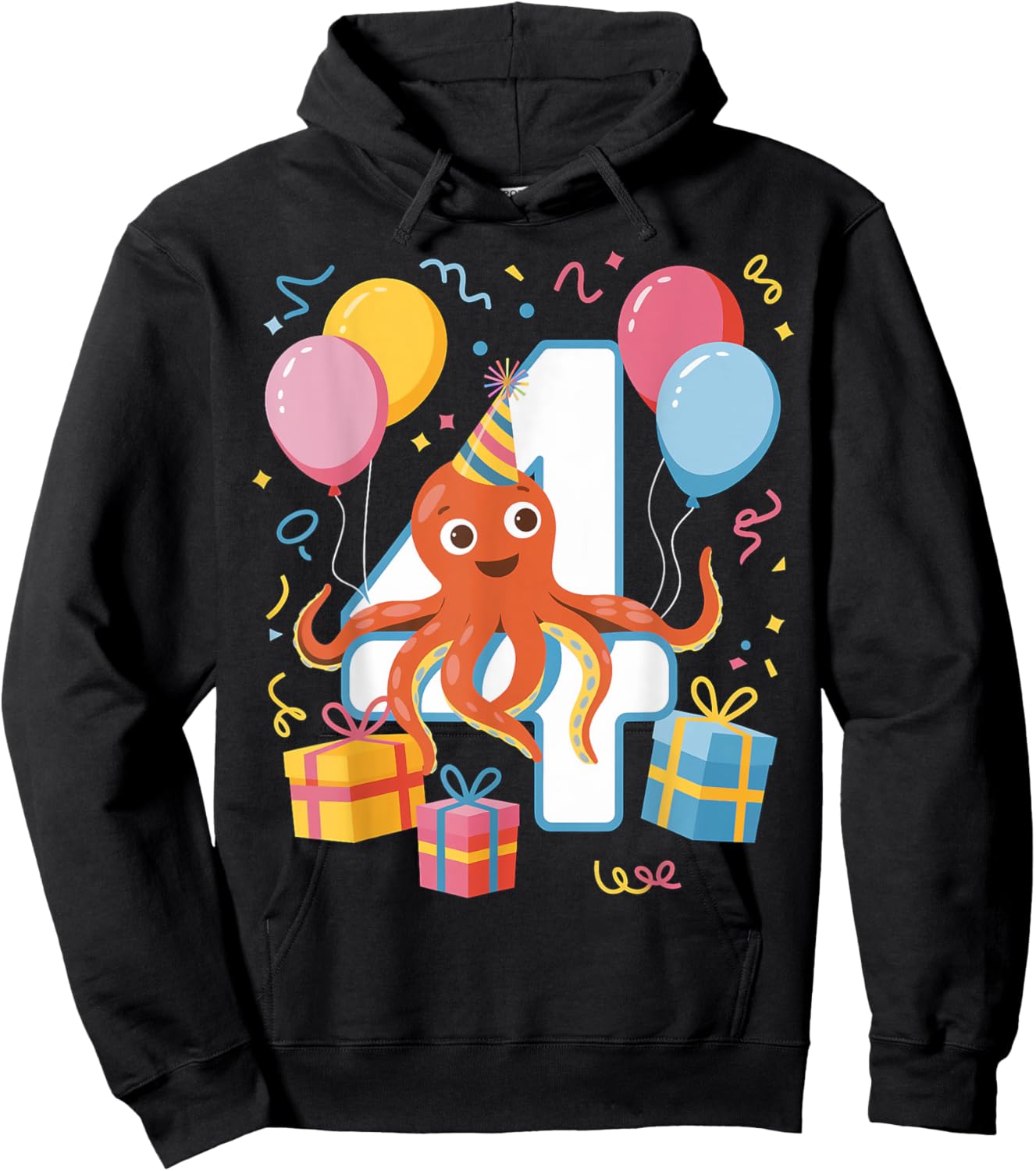 Octopus 4th birthday for boy girl 4 years old fourth Octopus Hoodie - Hoodie | Black