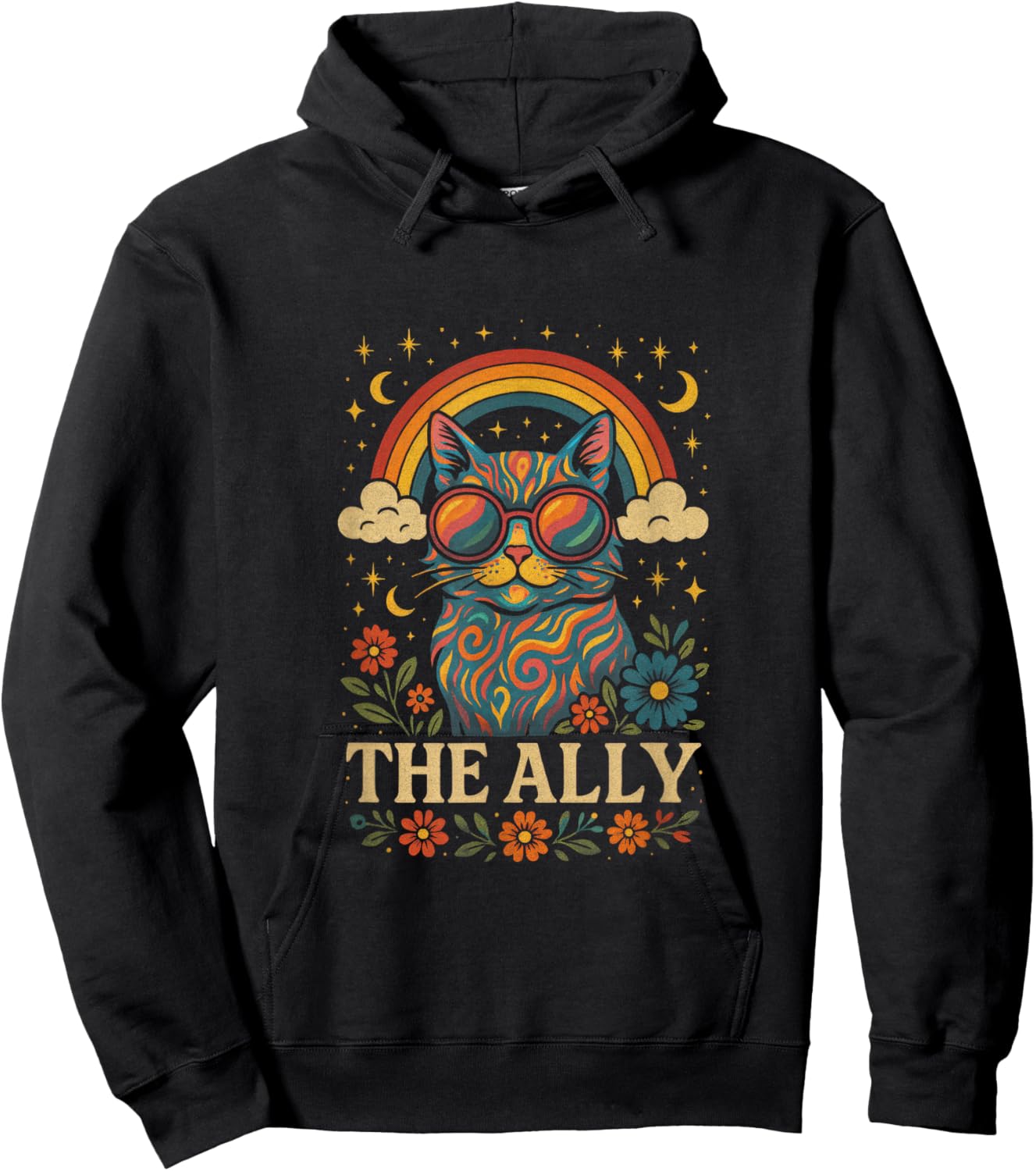 The Ally - Funny Ally Cat Tarot Pride Rainbow Flag Hoodie - Hoodie | Black