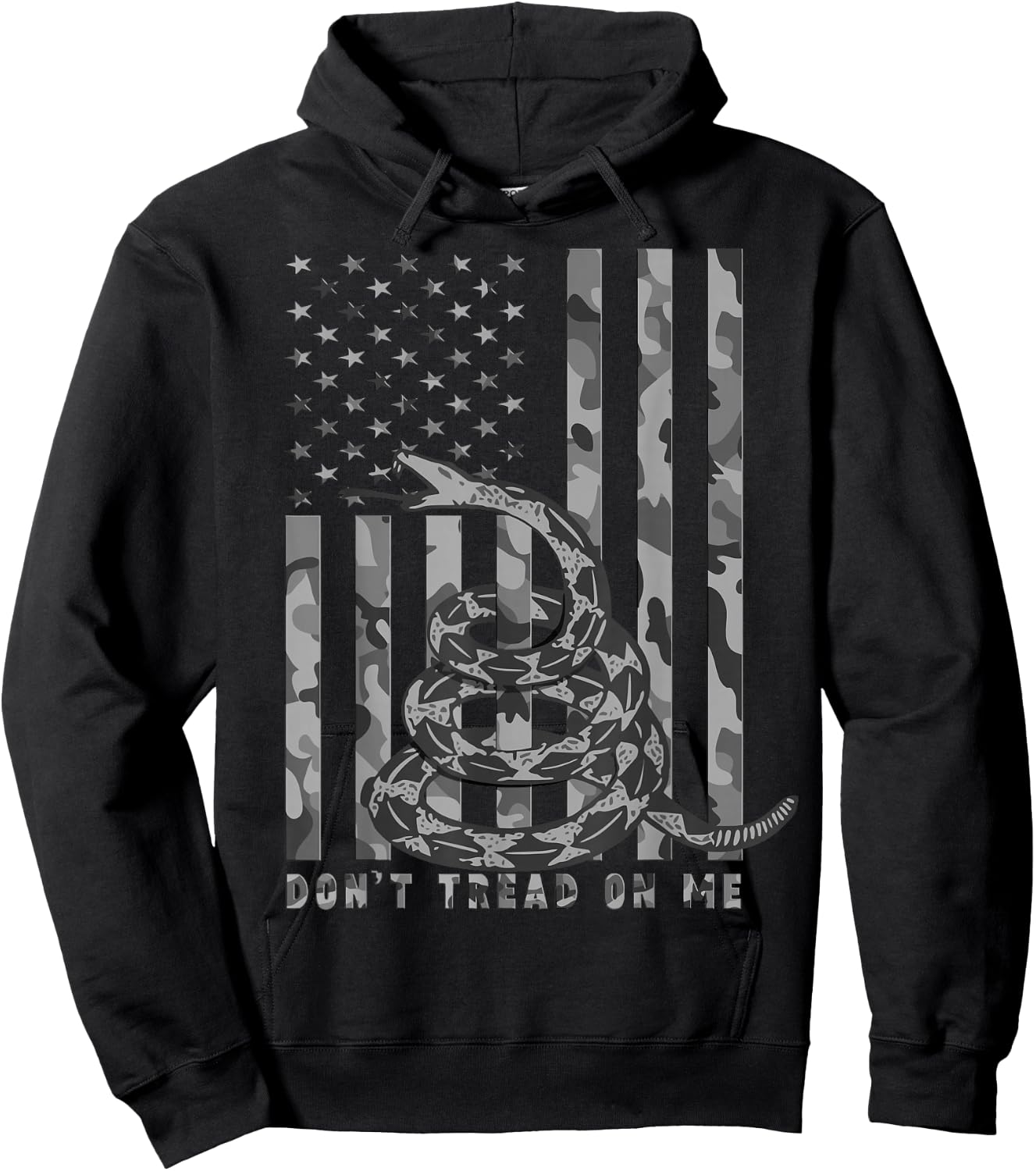 Don't Tread on Me White Camo American Flag Snake Hoodie - Hoodie | Black