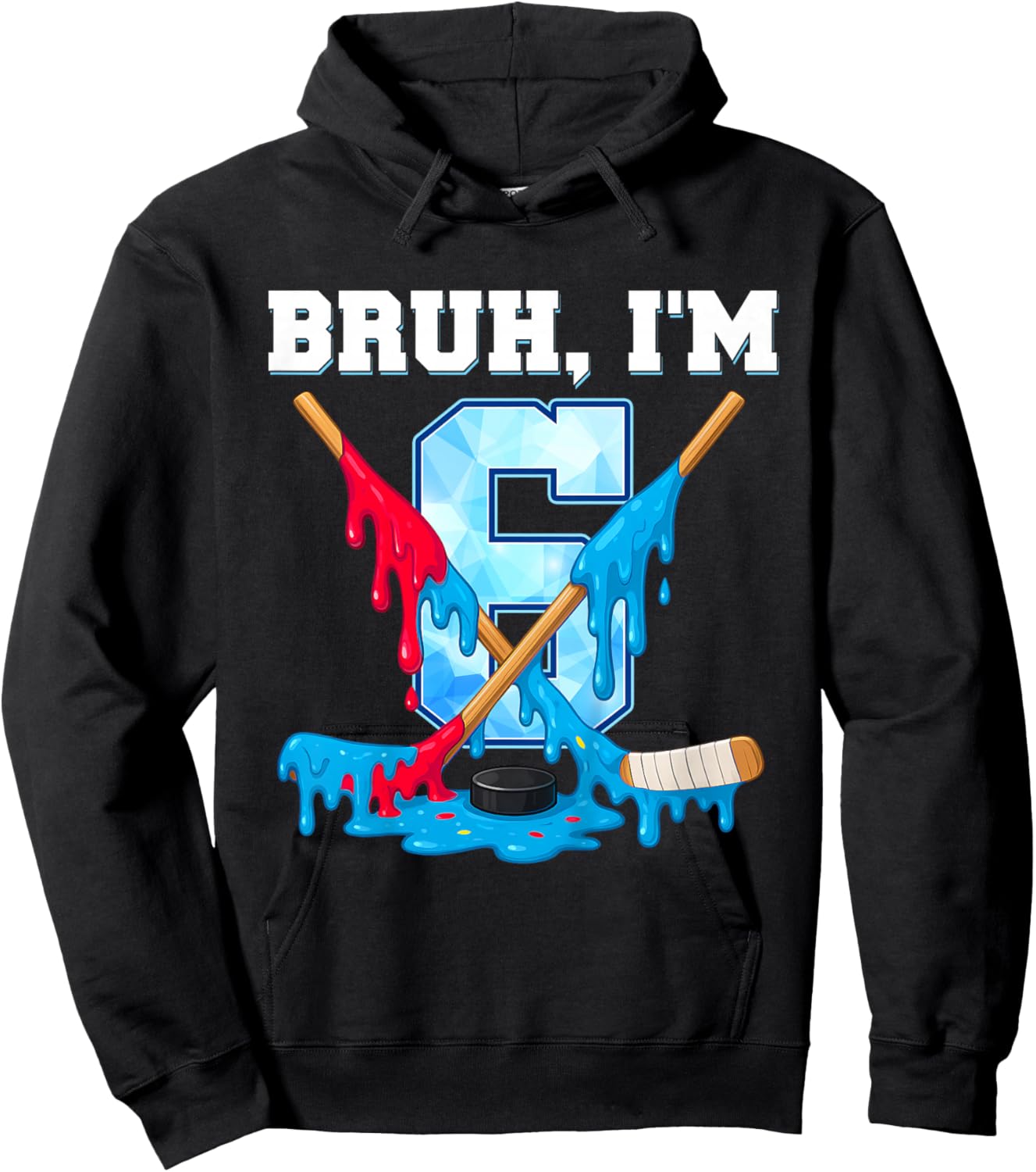 Hockey 6 Years Old Ice Cream Drip Youth 6th Birthday Boys Hoodie - Hoodie | Black