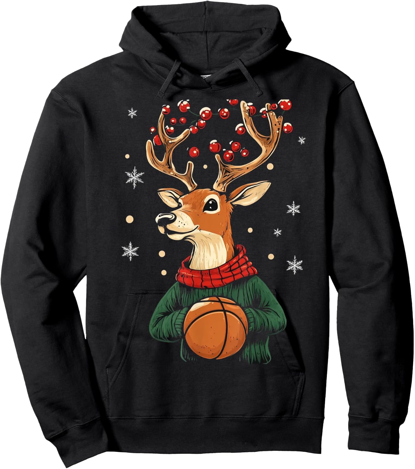 Christmas Pajamas Boys Basketball Reindeer Hoodie - Hoodie | Black