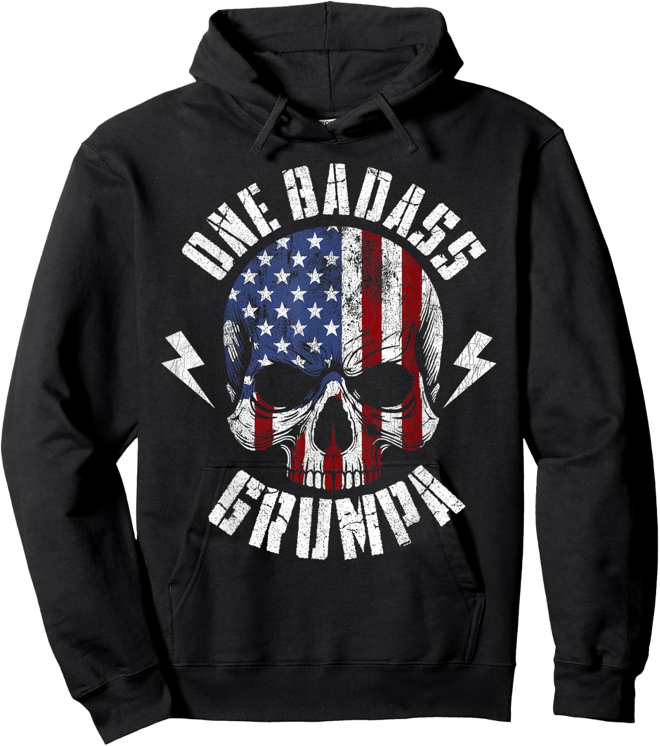 Skull Flag One Badass Grumpa, Fathers Day For Grandfather Hoodie - Hoodie | Black