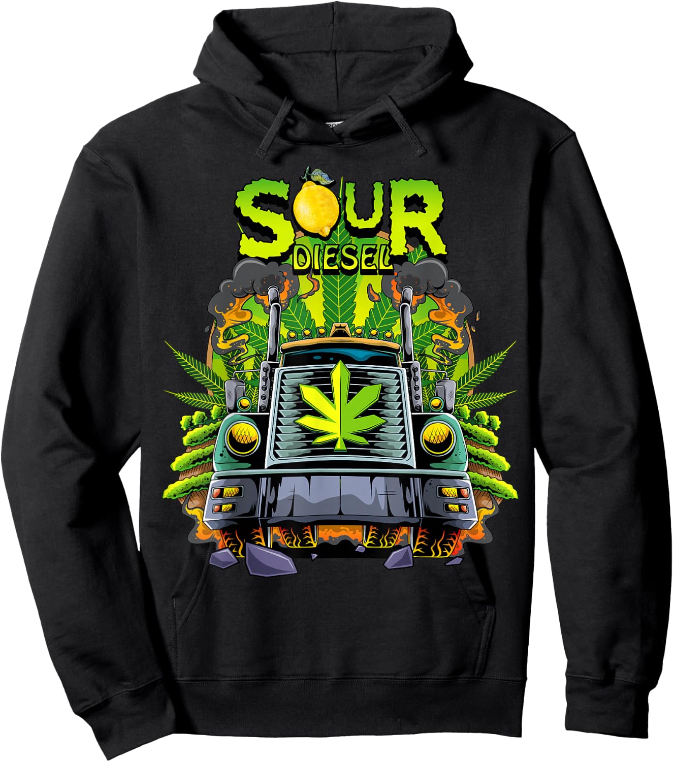 Weed Sour Diesel Strain Truck Cannabis Men Women Sour Diesel Hoodie - Hoodie | Black
