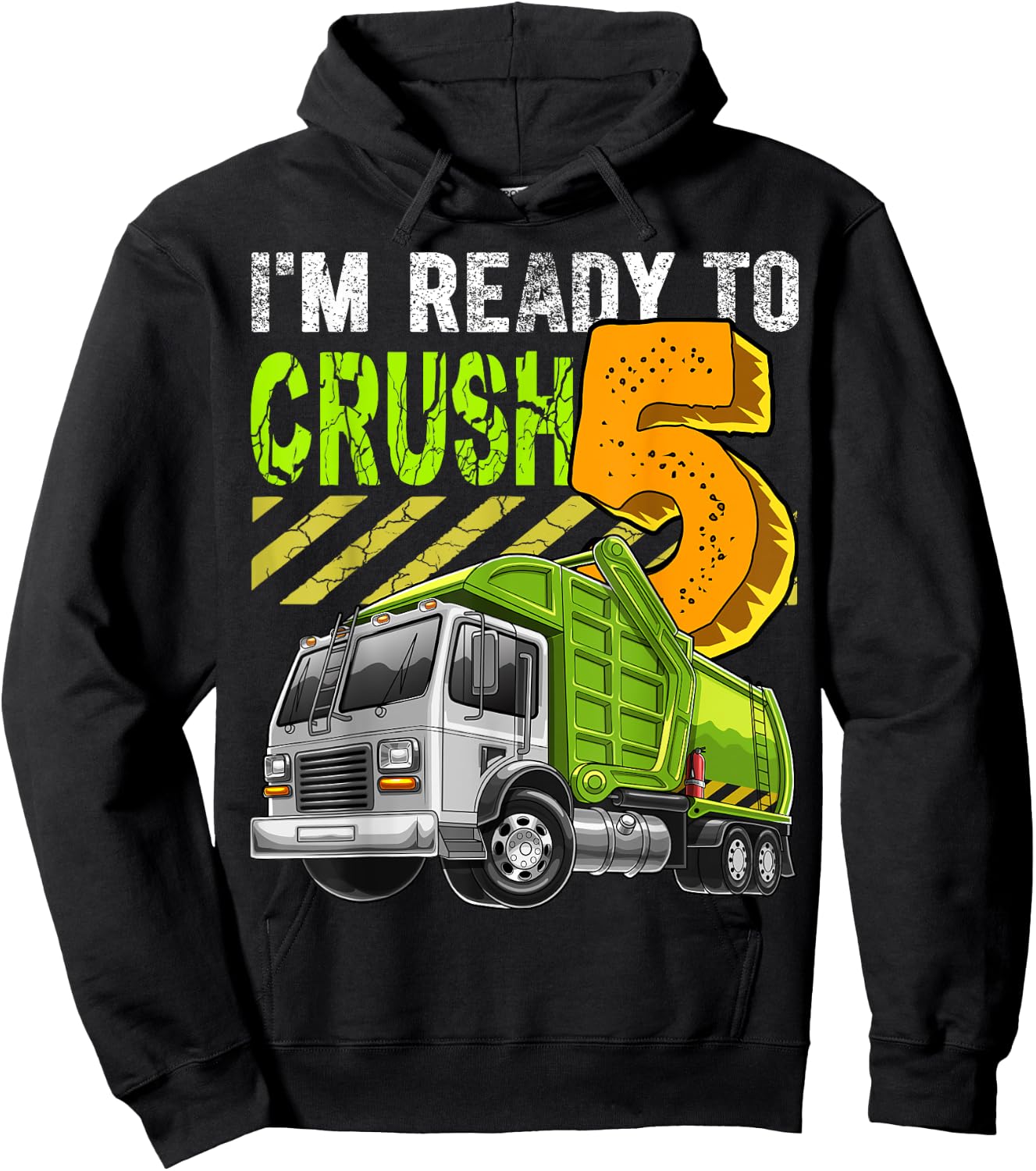 Garbage Truck 5th Birthday Party Birthday Boy Gift Kids Hoodie - Hoodie | Black