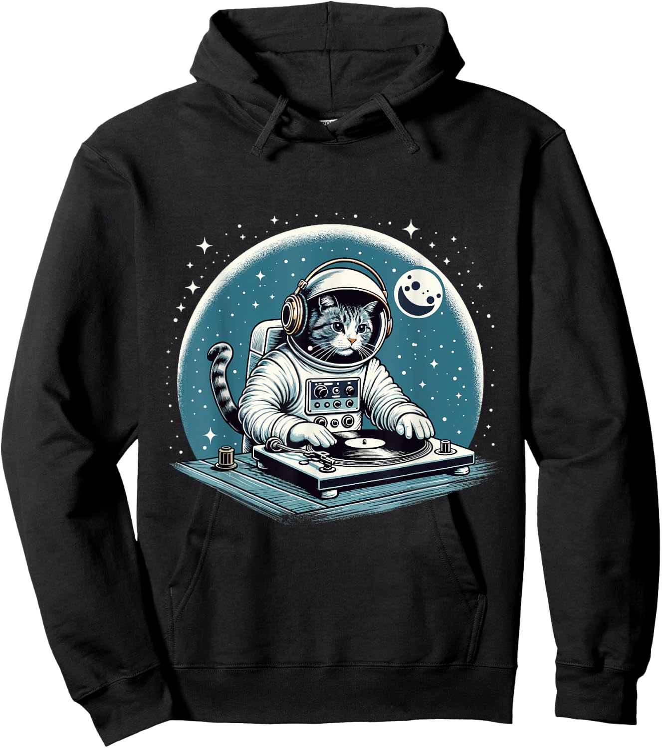 DJ Space Cat Shirt Disc Jockey Cat in Astronaut Suit Costume Men Women Kids Hoodie - Hoodie | Black