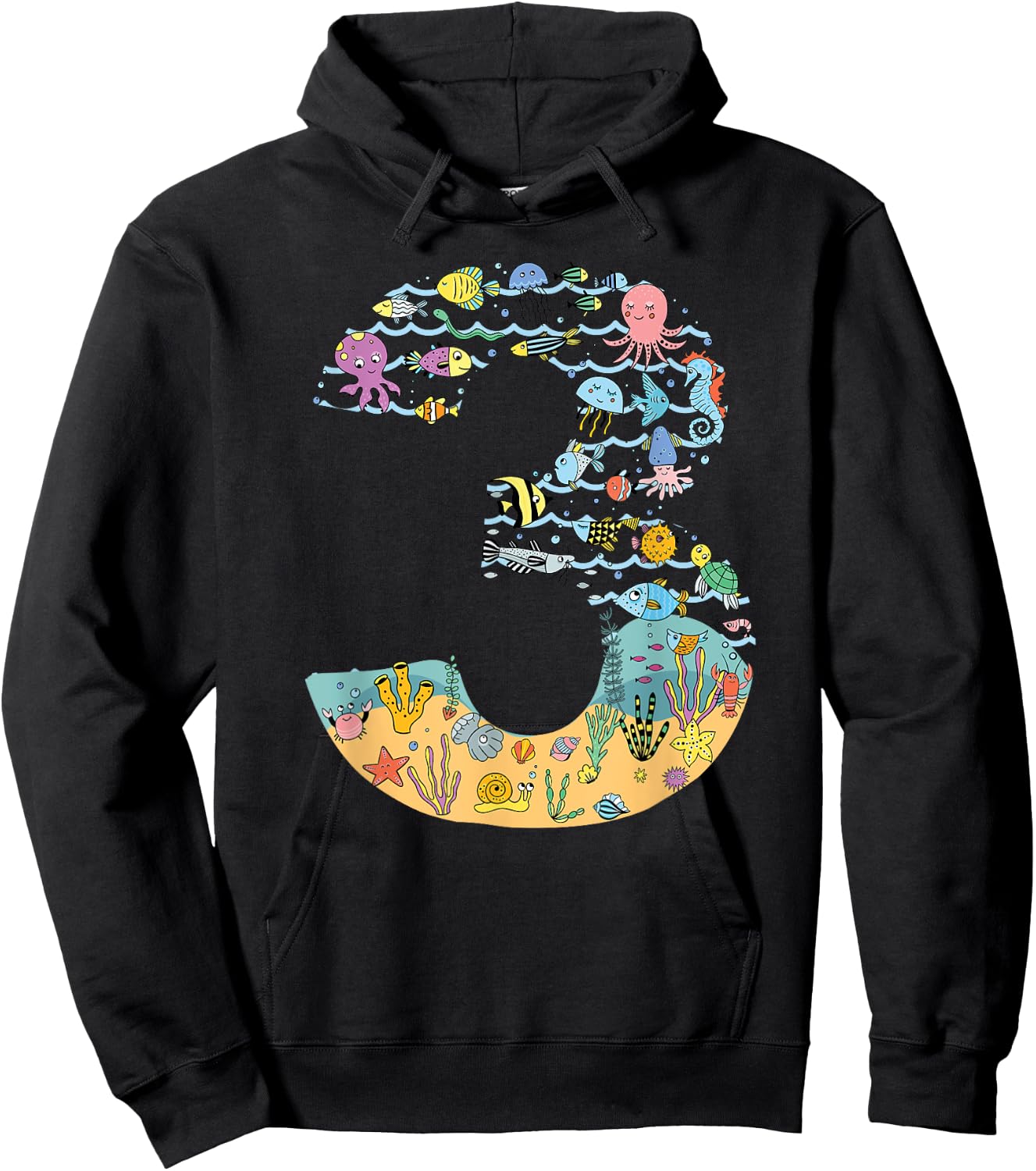 Under The Sea Fish Starfish Third Birthday number 3 Hoodie - Hoodie | Black