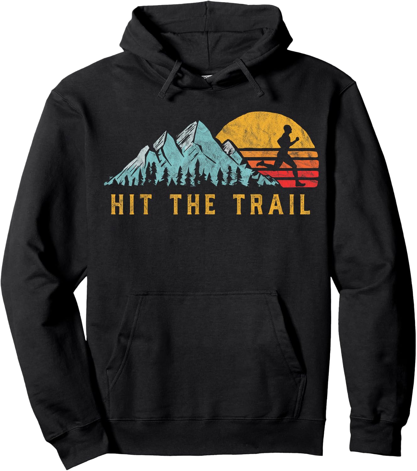 Hit The Trail, Runner Retro Style Vintage Running Graphic Hoodie - Hoodie | Black