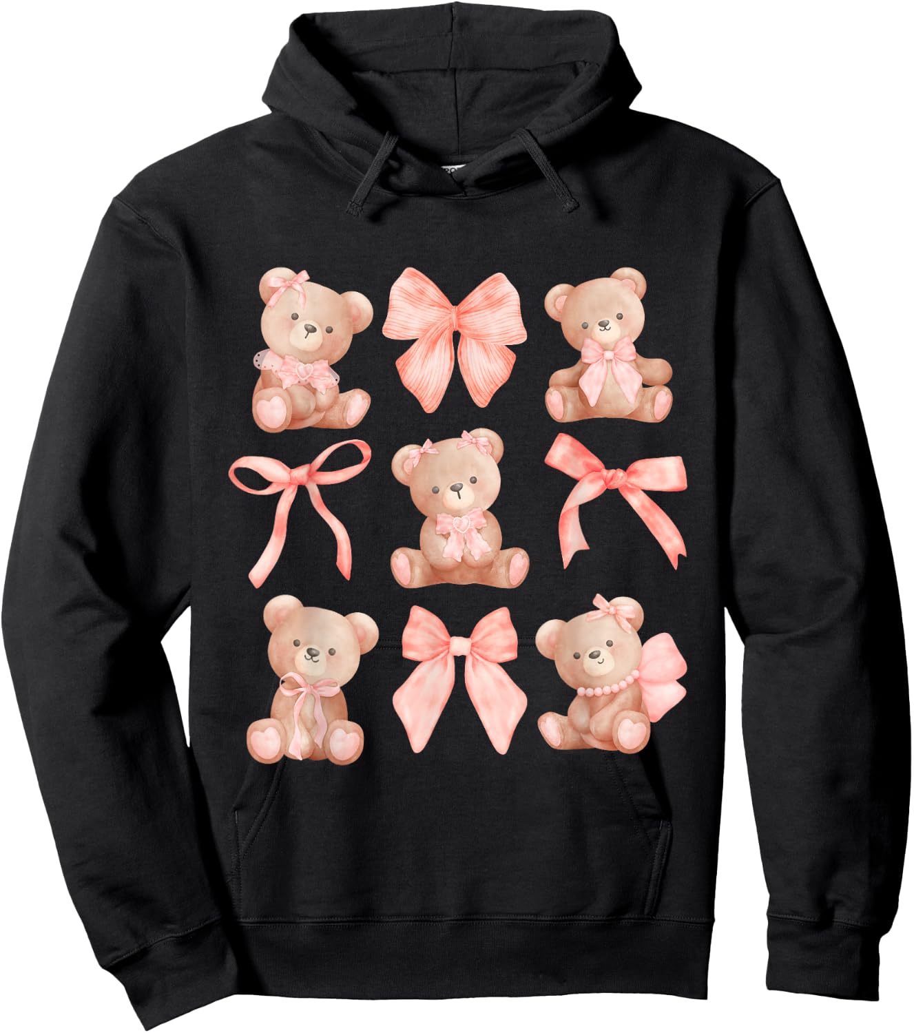 Coquette Teddy Bears Pink Bow Cute Women Girl Birthday Hoodie - Hoodie | Black