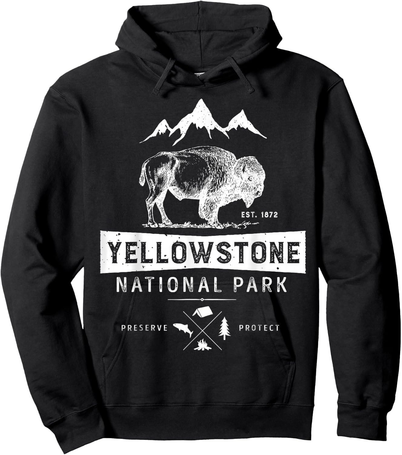Yellowstone National Park T Shirt US Bison Buffalo Vintage Hoodie - Hoodie | Black