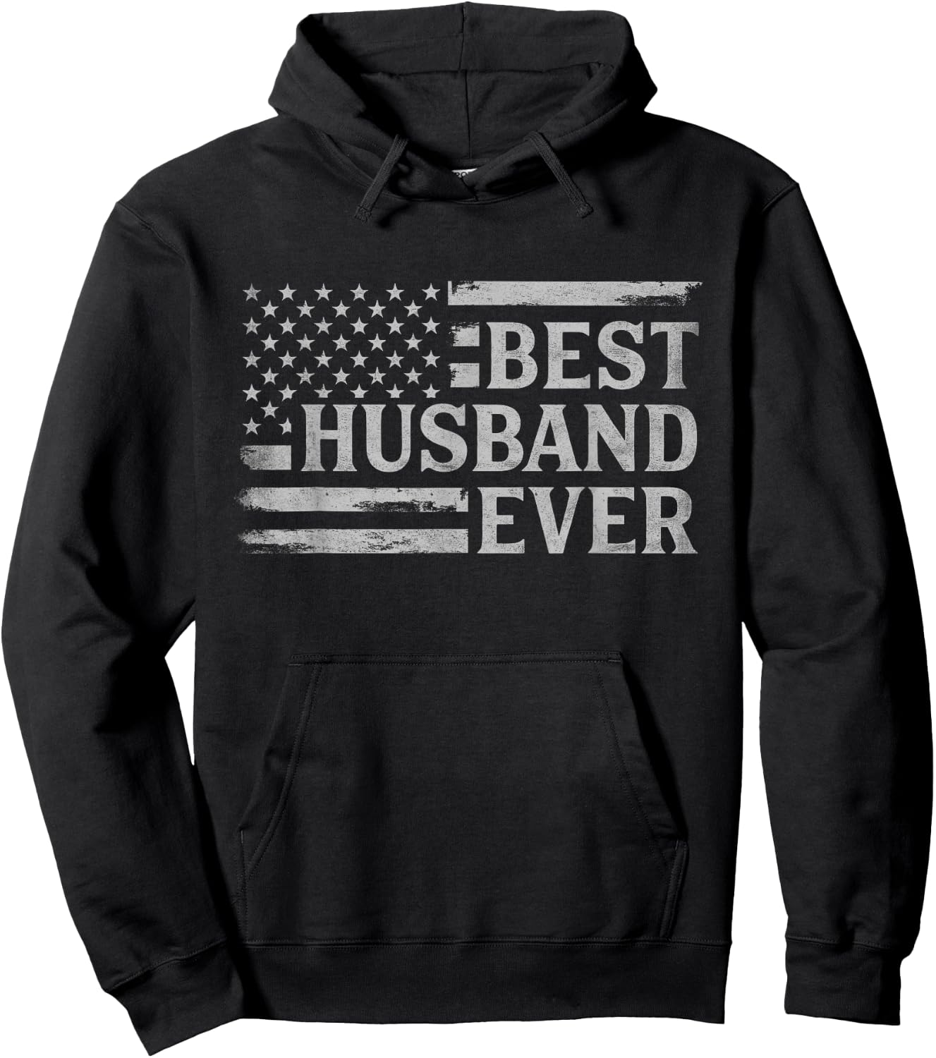 Best Husband Ever Grey Vintage USA Flag Father's Day Hoodie - Hoodie | Black