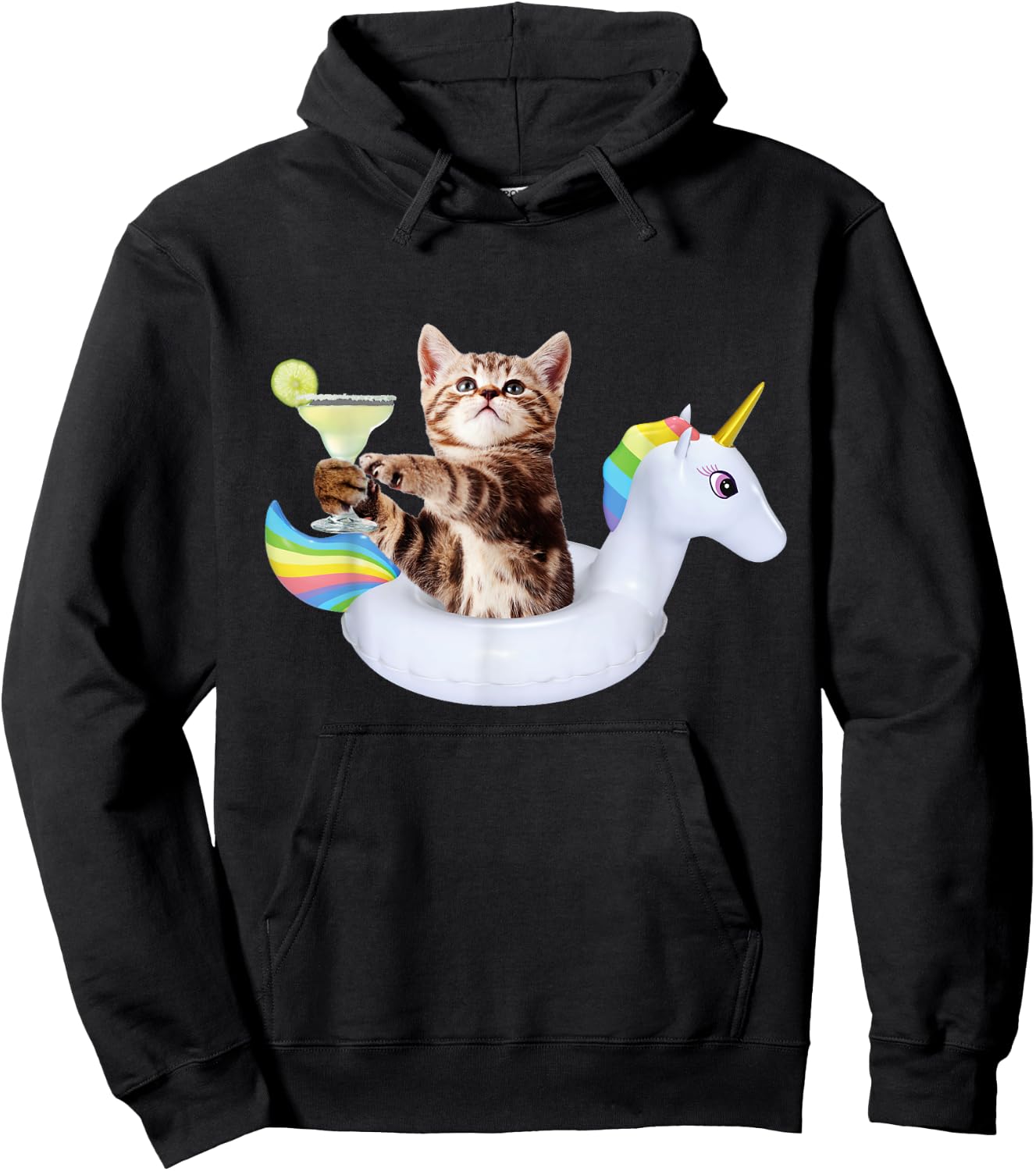 Summer Kitty With Margarita & Unicorn Float Funny Cat Shirt Hoodie - Hoodie | Black
