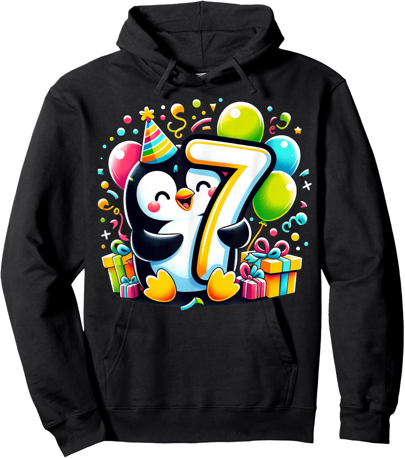 Penguin 7th birthday for boy girl 7 years old seven Penguin Hoodie - Hoodie | Black