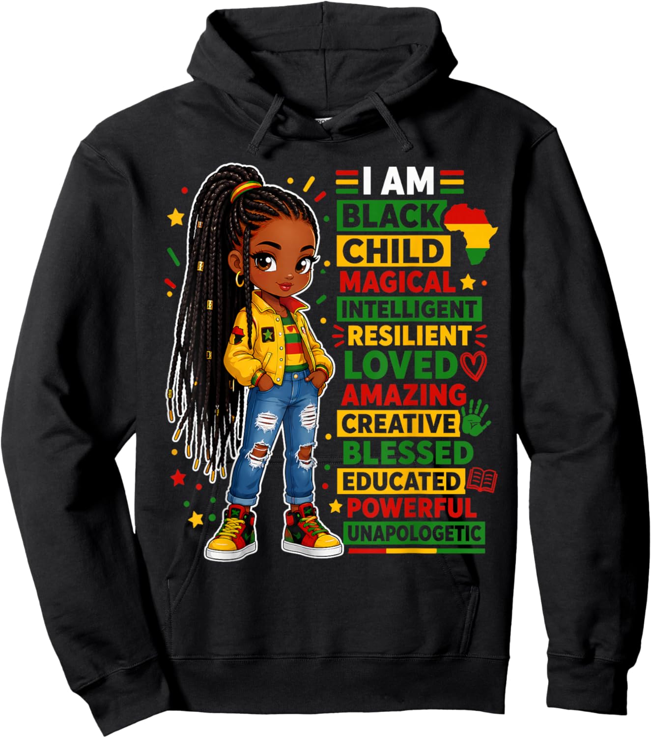 Juneteenth Shirts Girls I Am Black Child African American Hoodie - Hoodie | Black